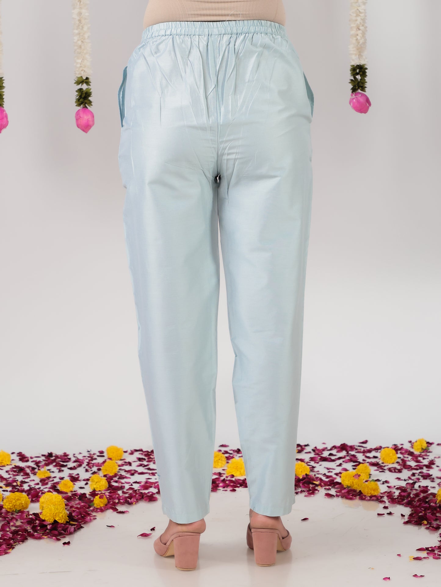 Organza Floral A-line Blue Kurta