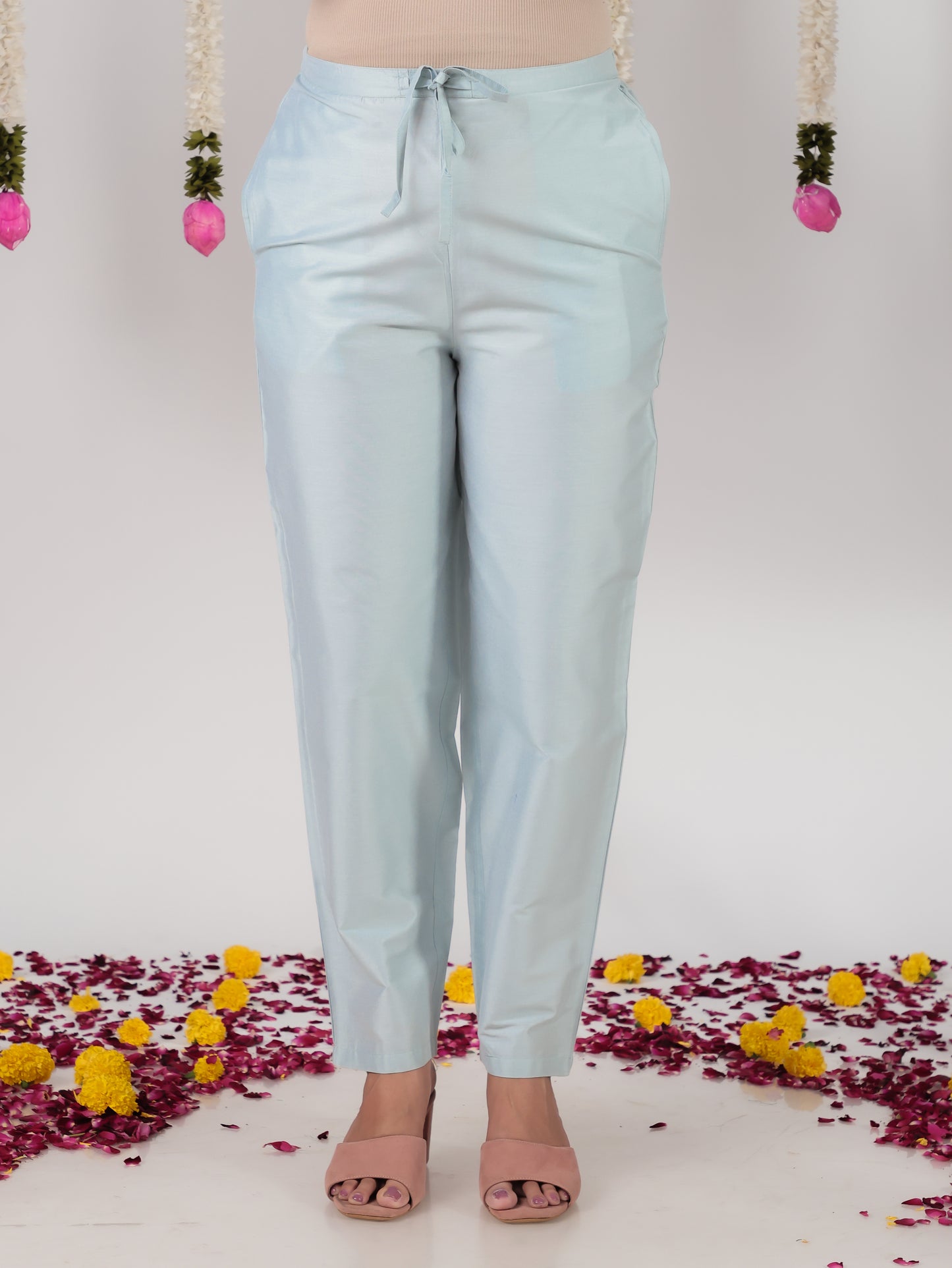 Organza Floral A-line Blue Kurta