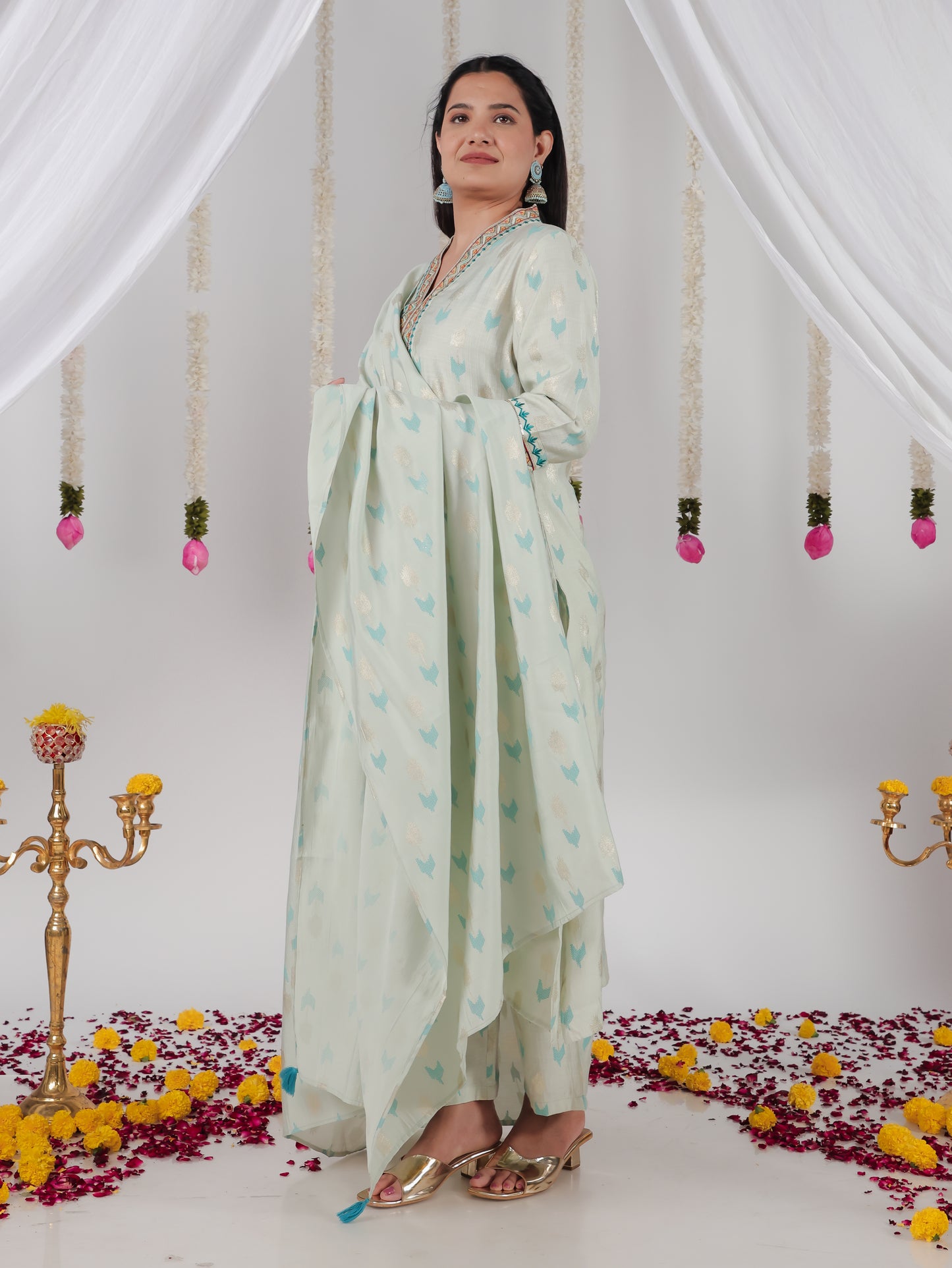 Chanderi Geometric Baby Blue Dupatta