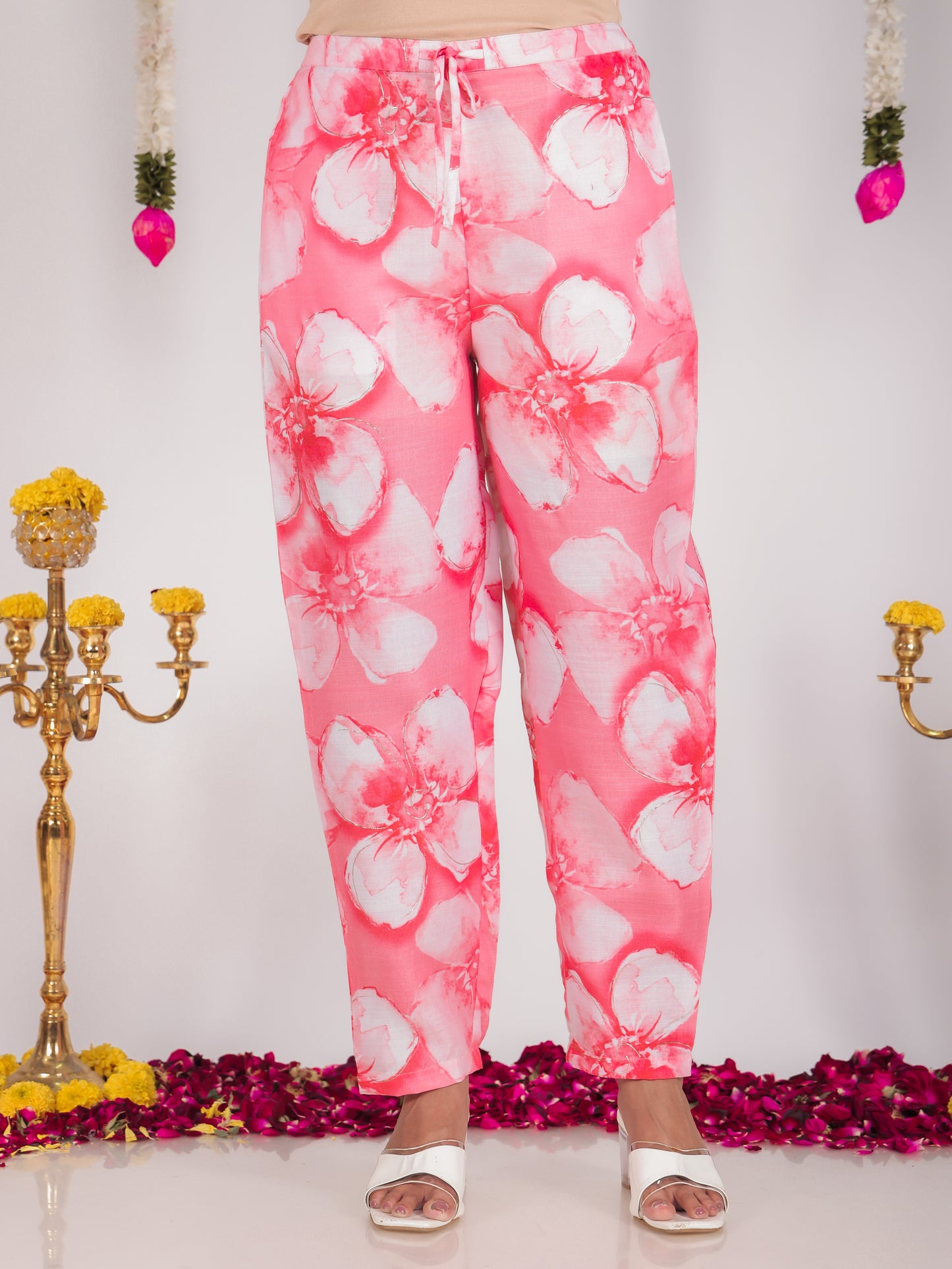 Vertigan Floral Peach Straight Trousers