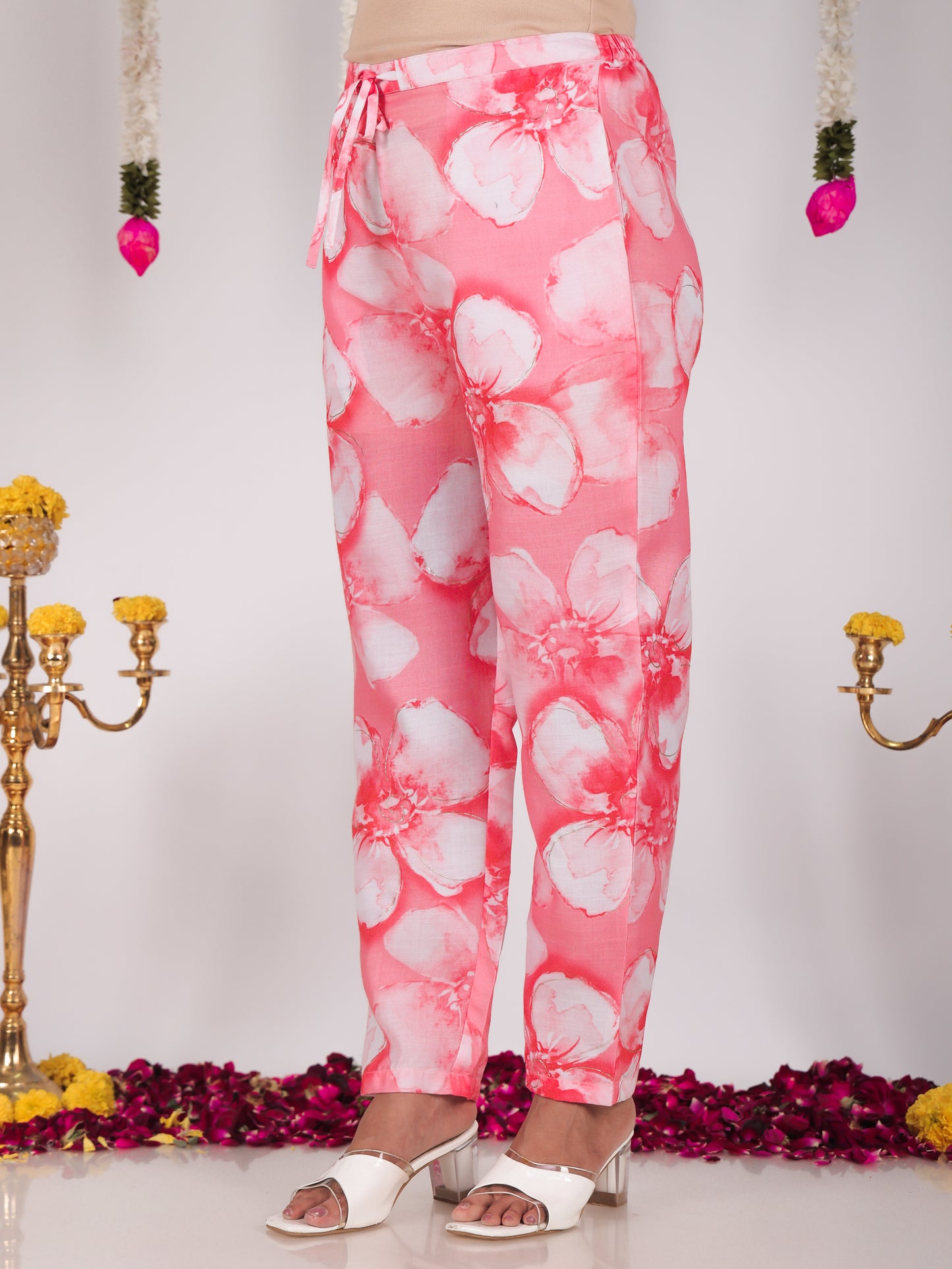 Vertigan Floral Peach Straight Trousers