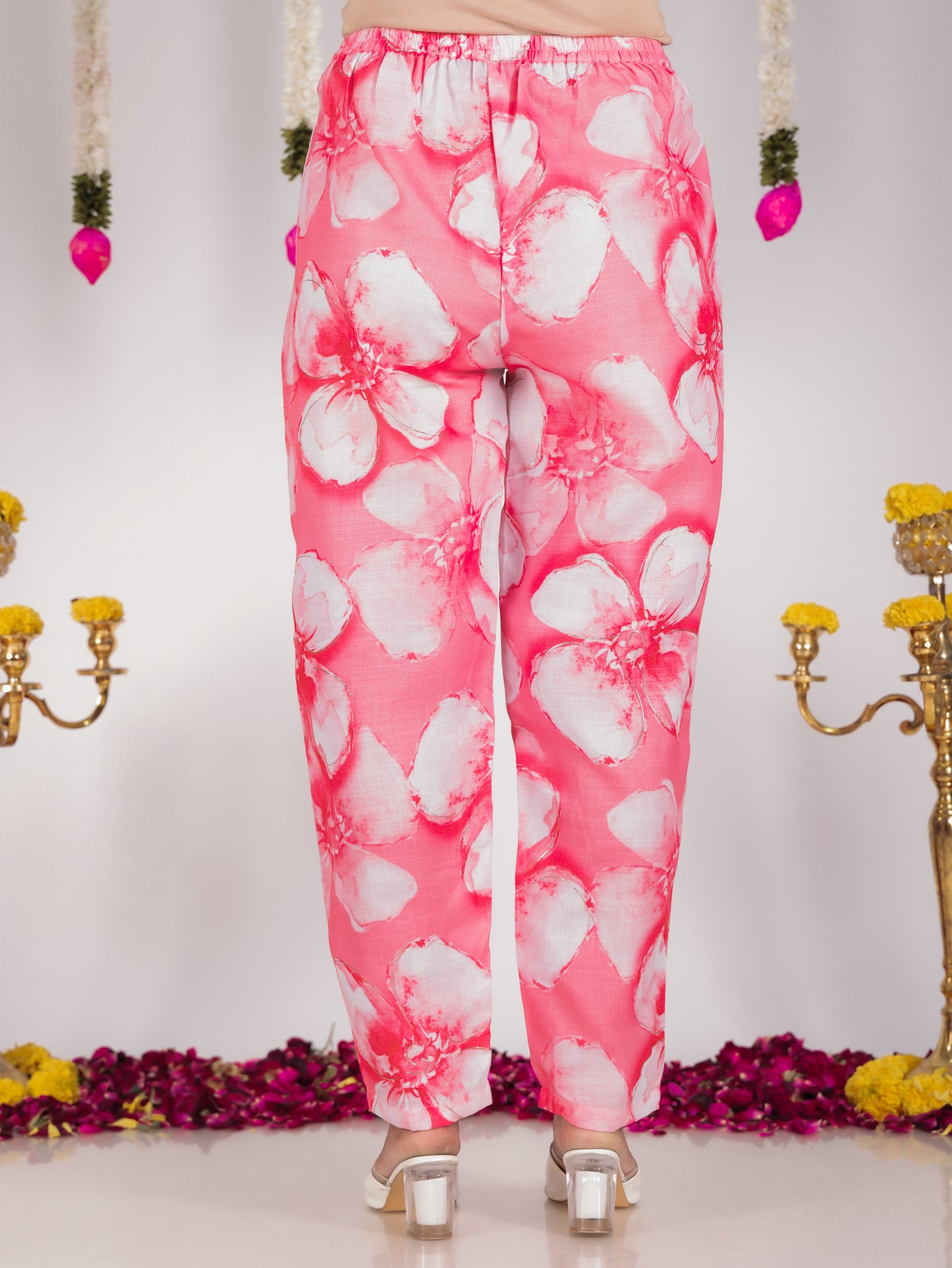 Vertigan Floral Peach Straight Trousers