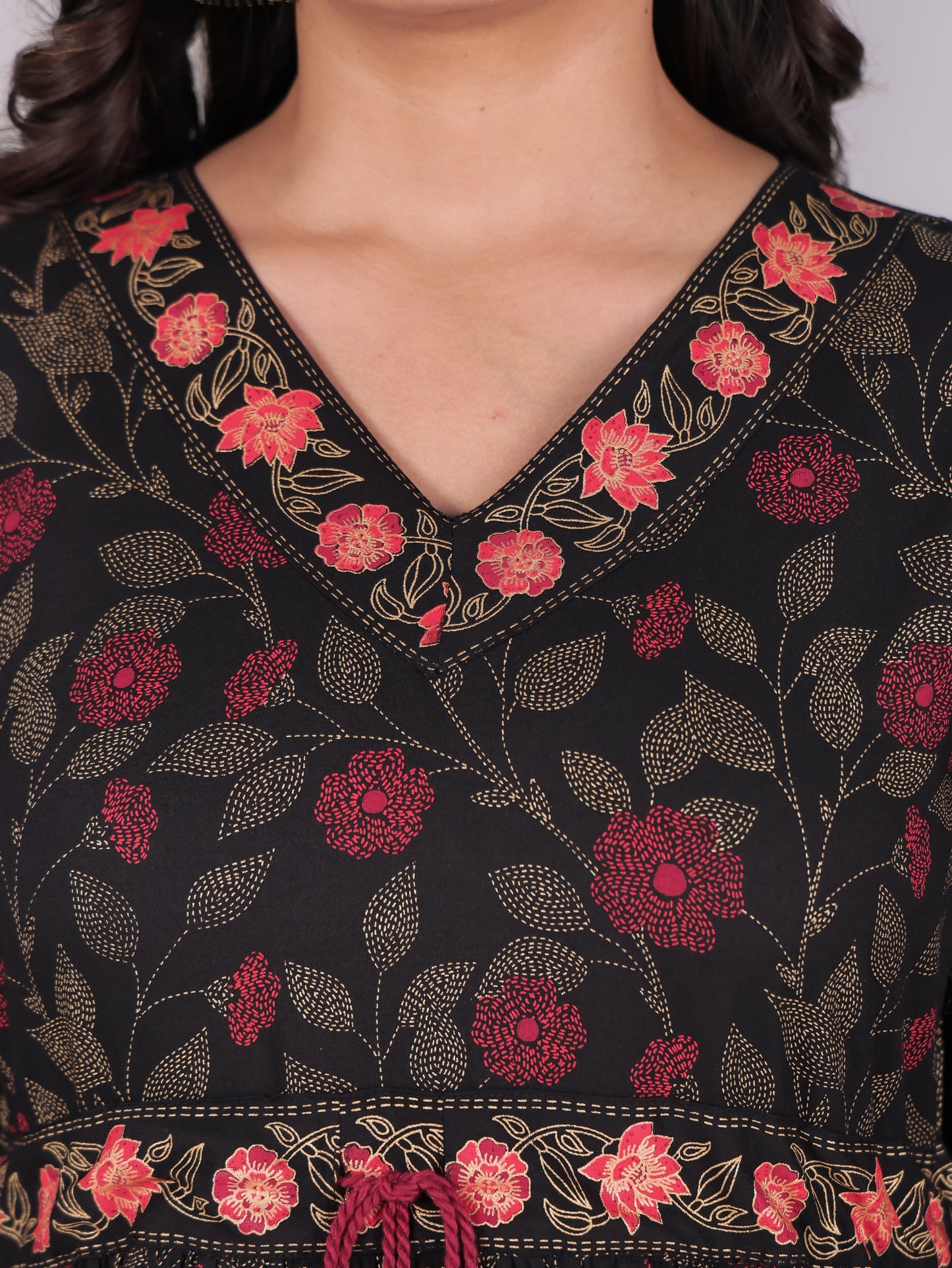 Viscose Floral Anarkali Black Kurta