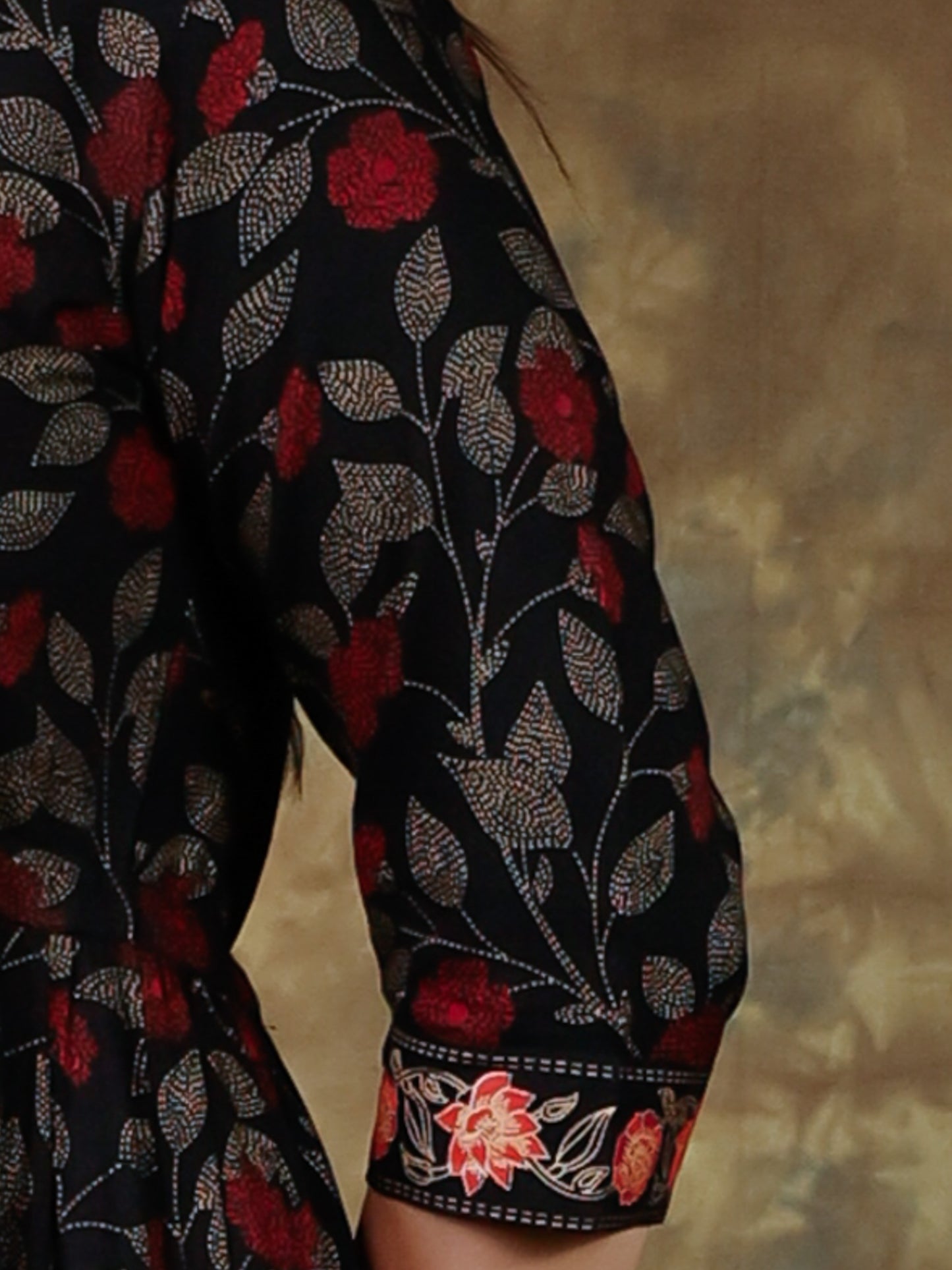 Viscose Floral Anarkali Black Kurta
