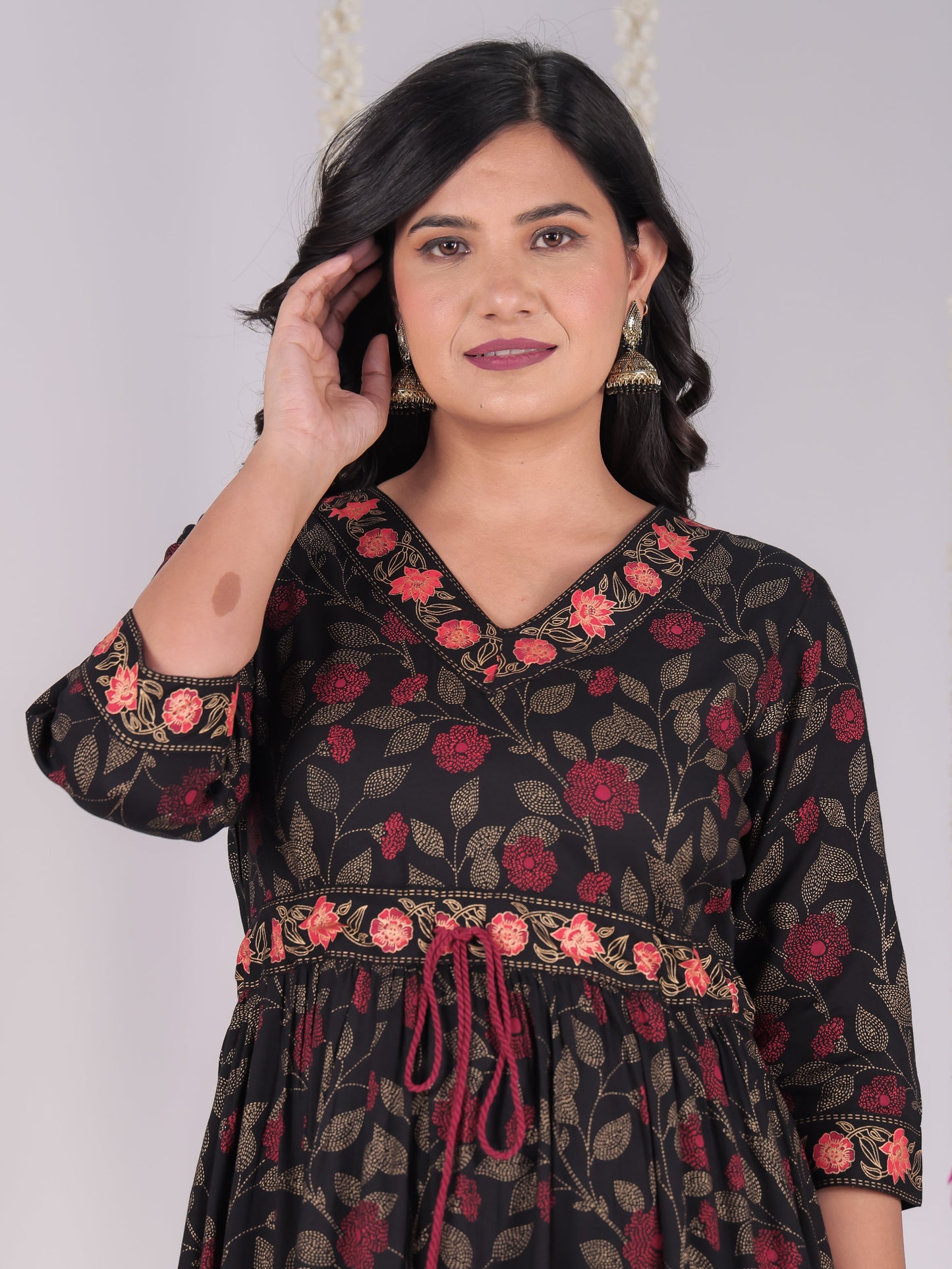 Viscose Floral Anarkali Black Kurta