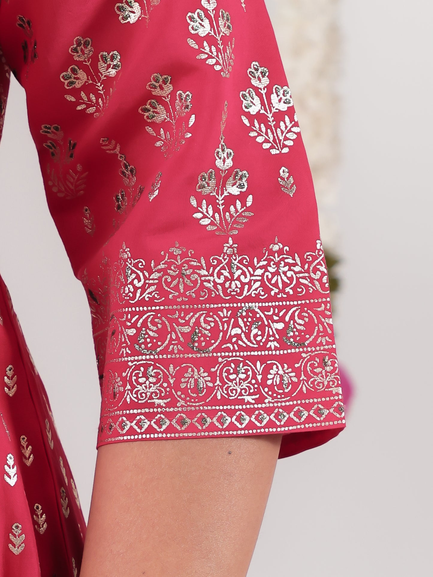 Vertigan Gold foil Anarkali Royal Pink Kurta