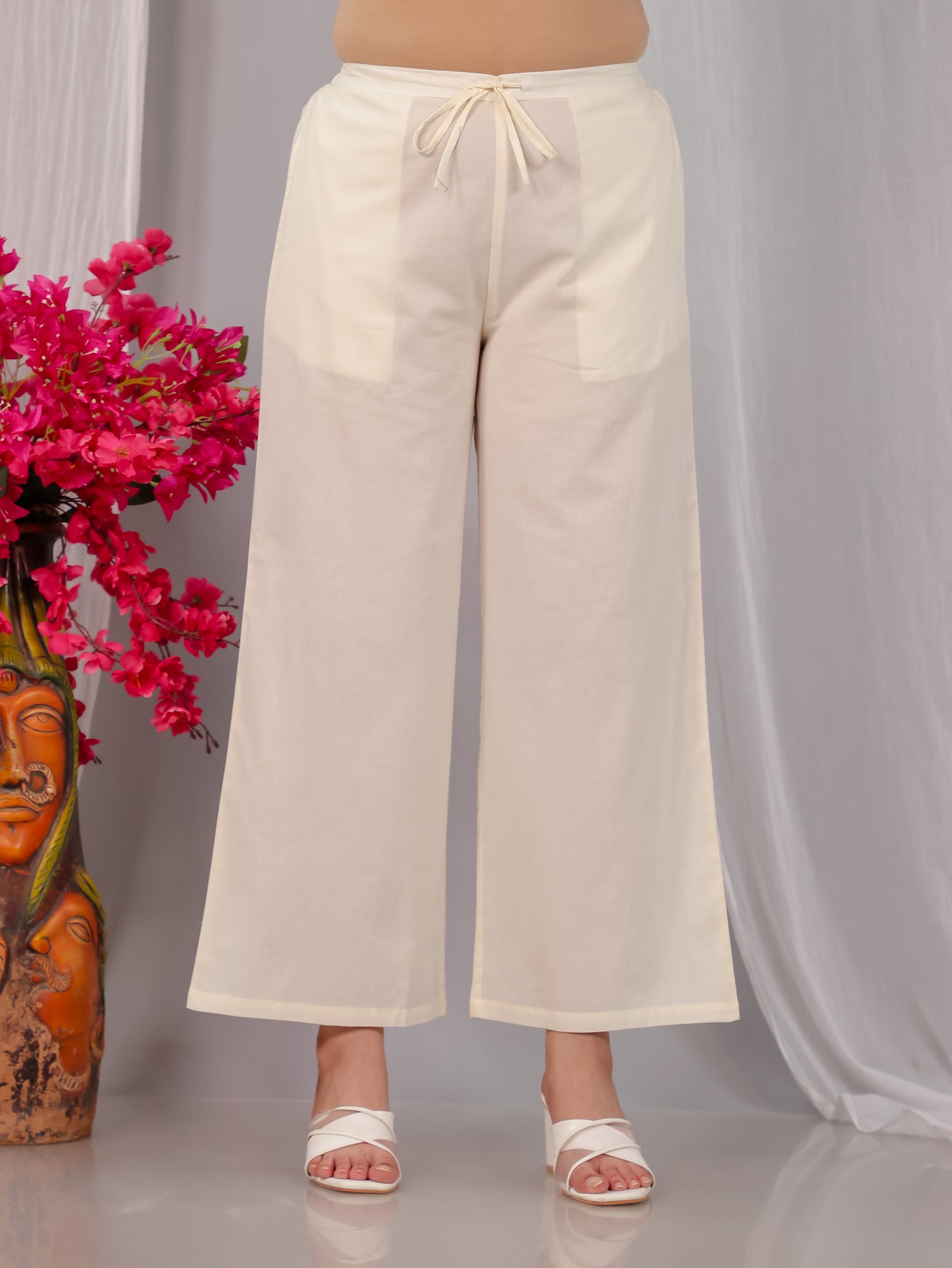Soft Cotton Solid Off White Palazzo