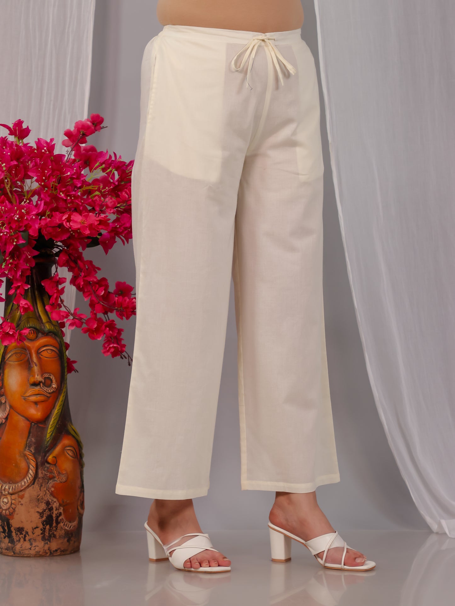 Soft Cotton Solid Off White Palazzo