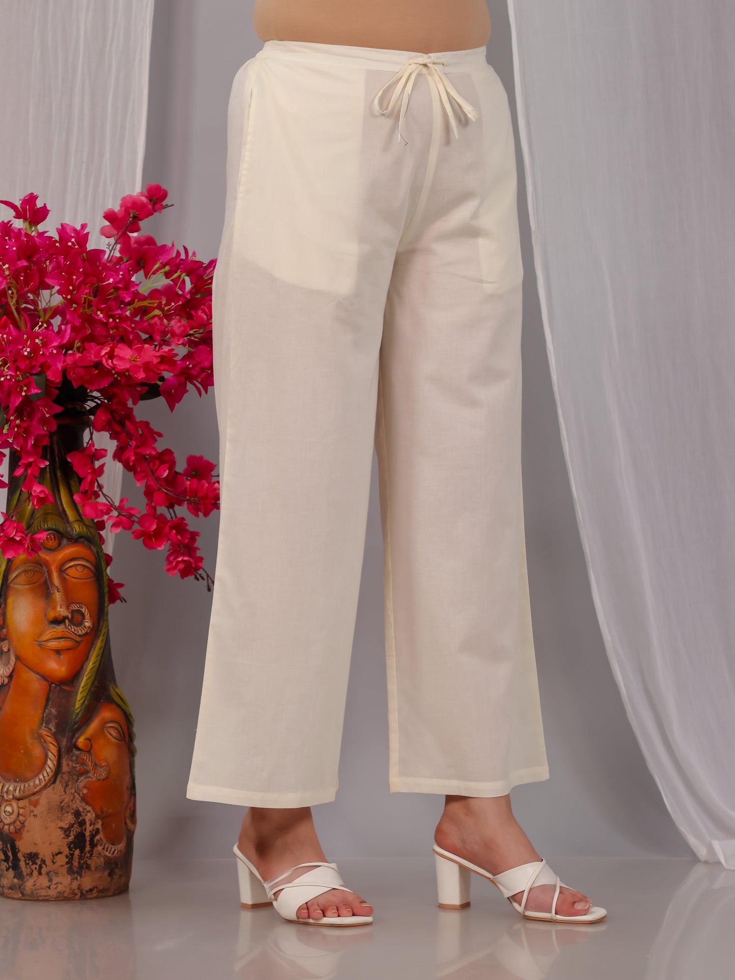 Soft Cotton Solid Off White Palazzo