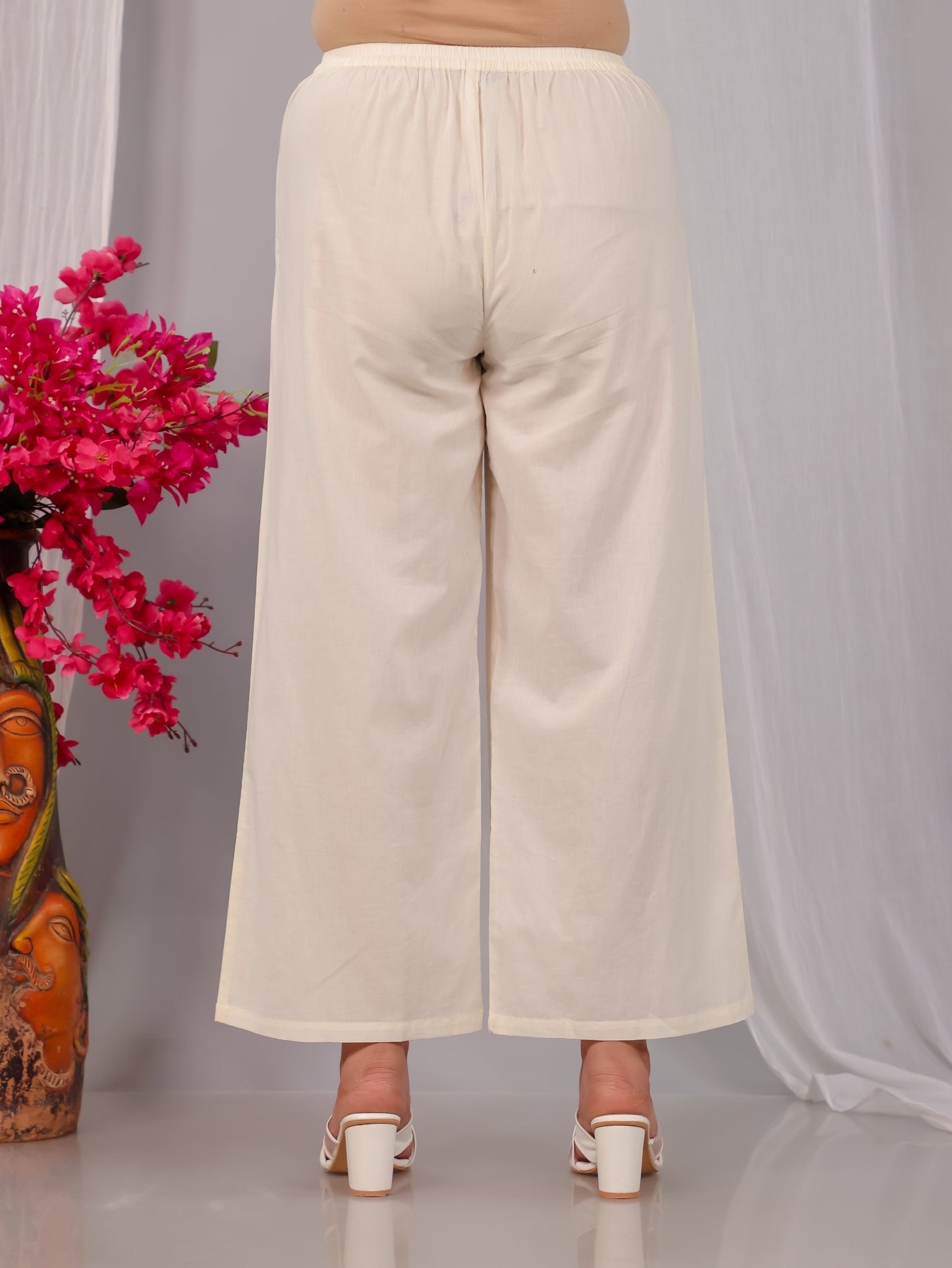 Soft Cotton Solid Off White Palazzo
