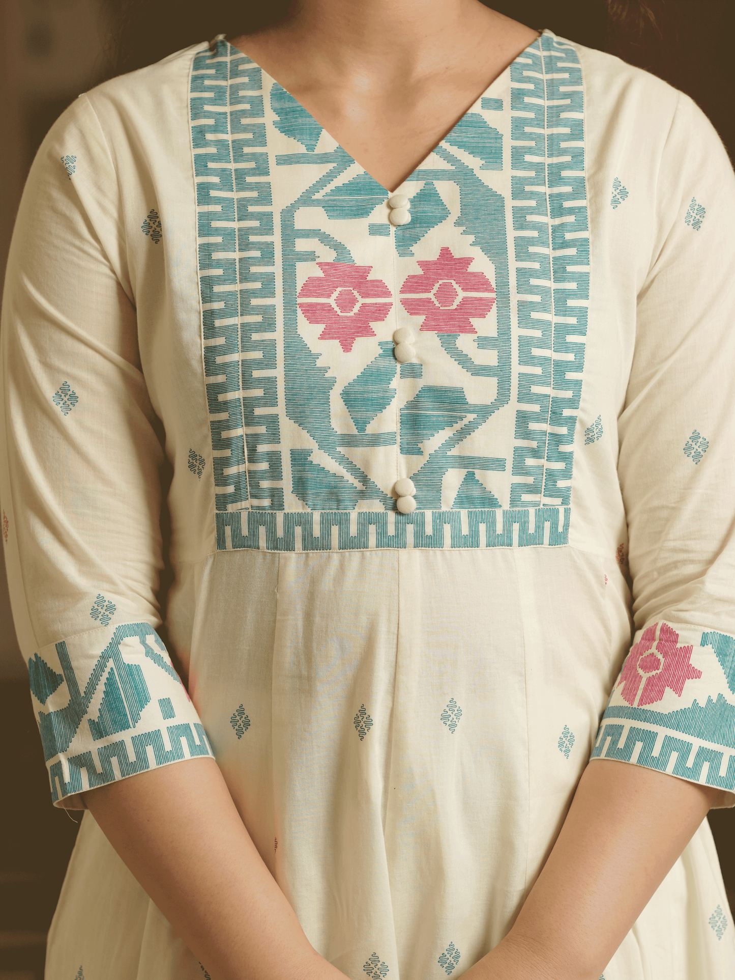 Soft Cotton Geometric Off White Kurta