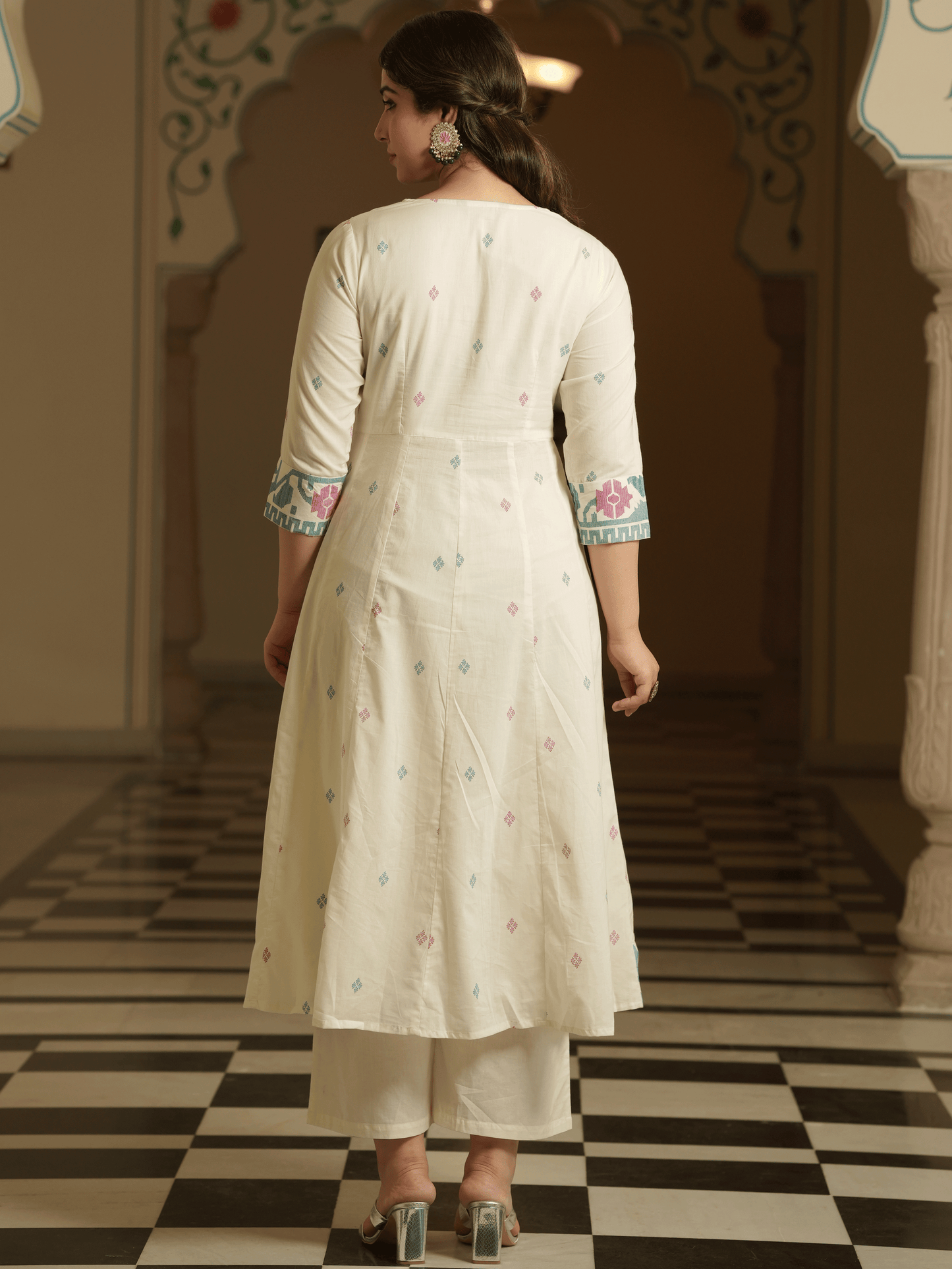 Soft Cotton Geometric Off White Kurta