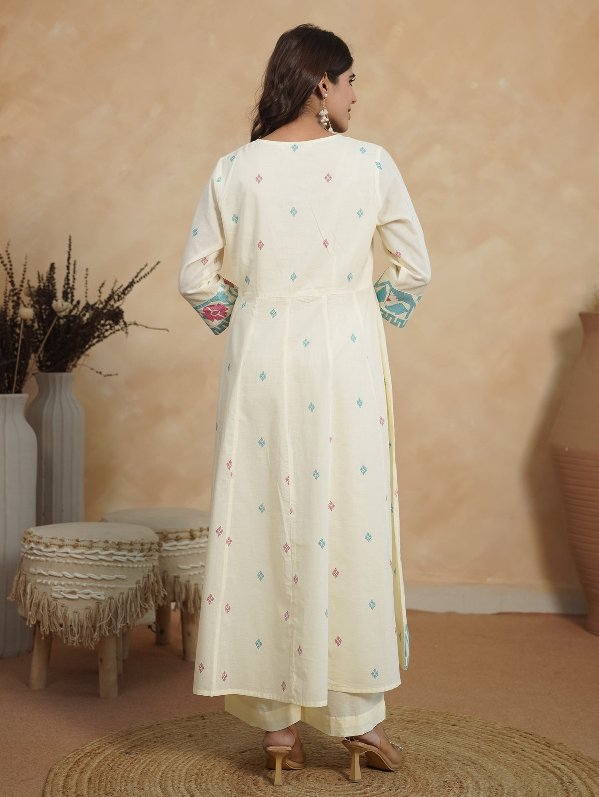 Soft Cotton Geometric Off White Kurta