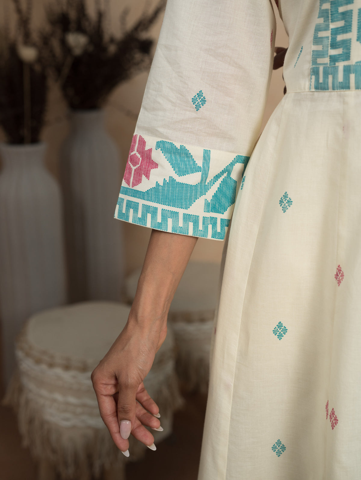 Soft Cotton Geometric Off White Kurta