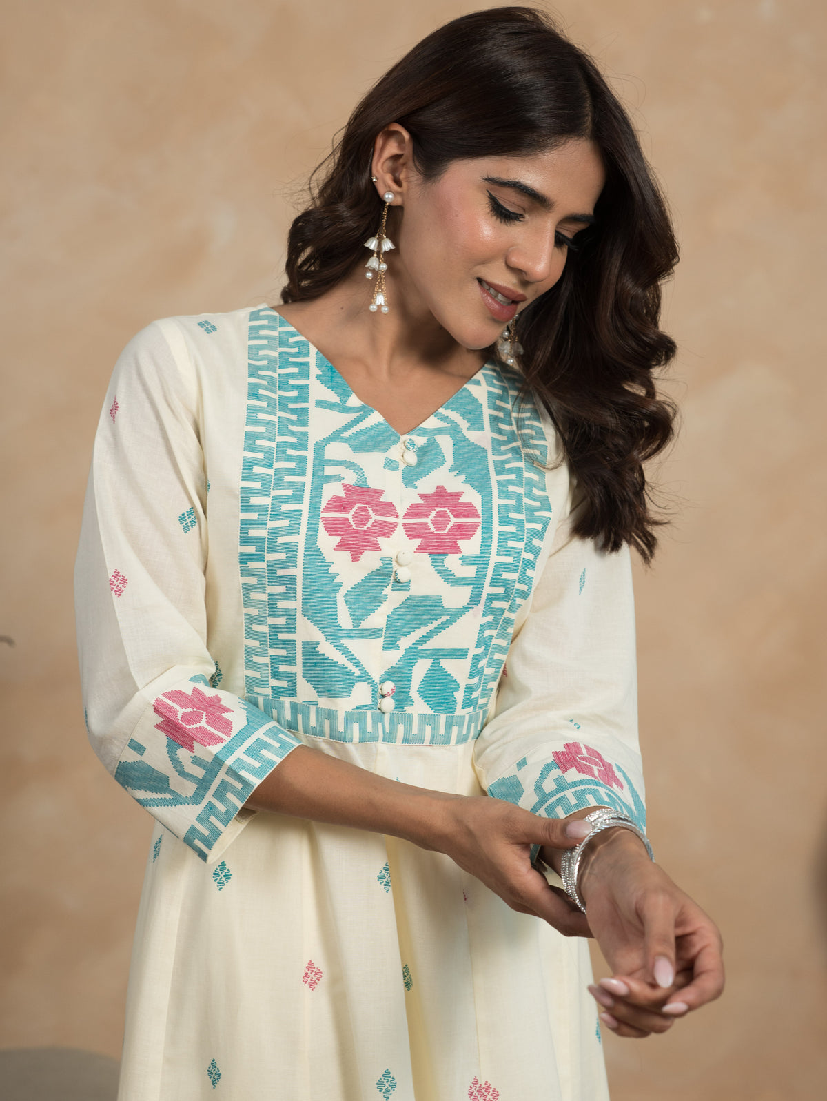 Soft Cotton Geometric Off White Kurta