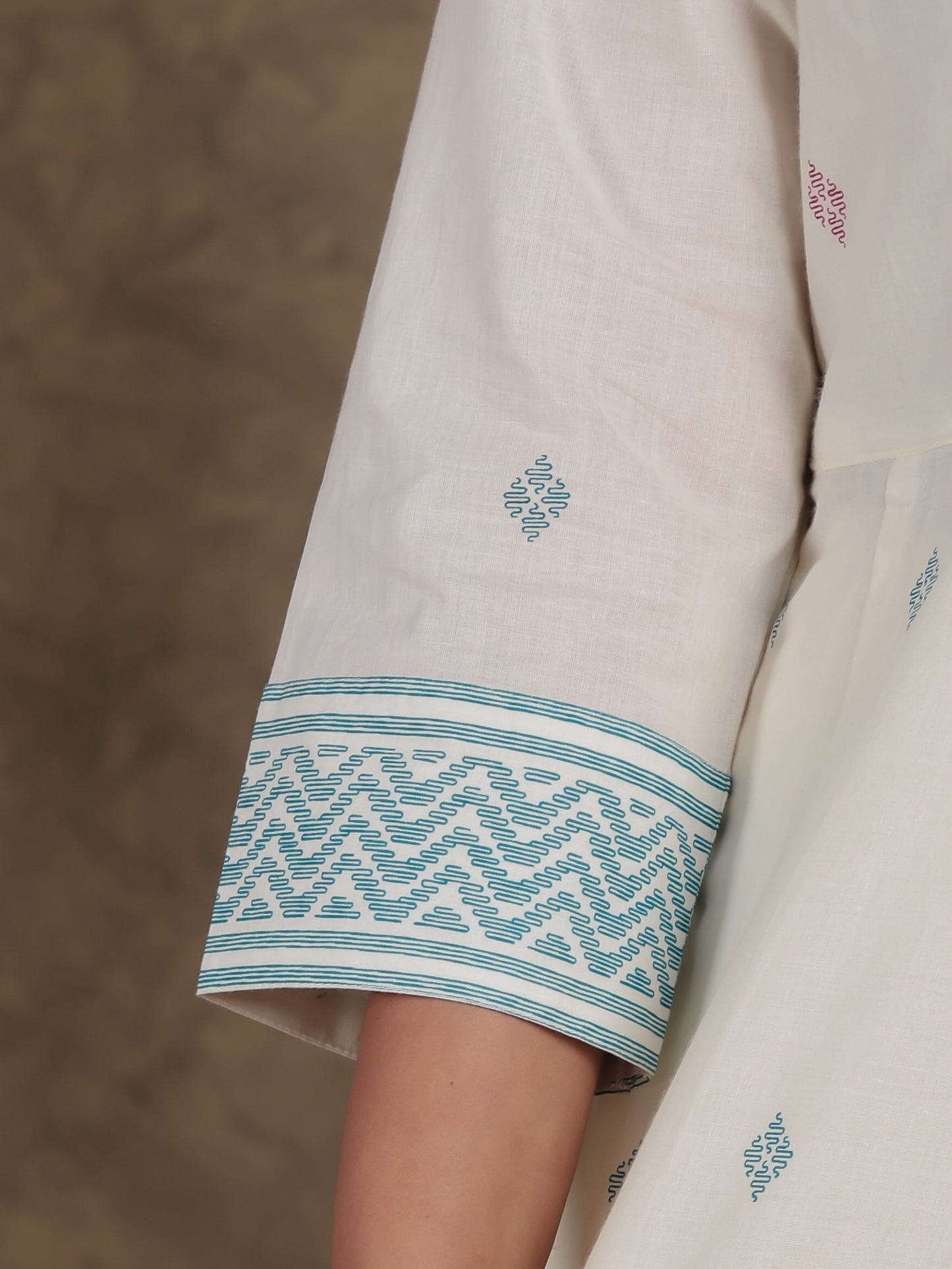 Soft Cotton Geometric Angrakha Off White Kurta
