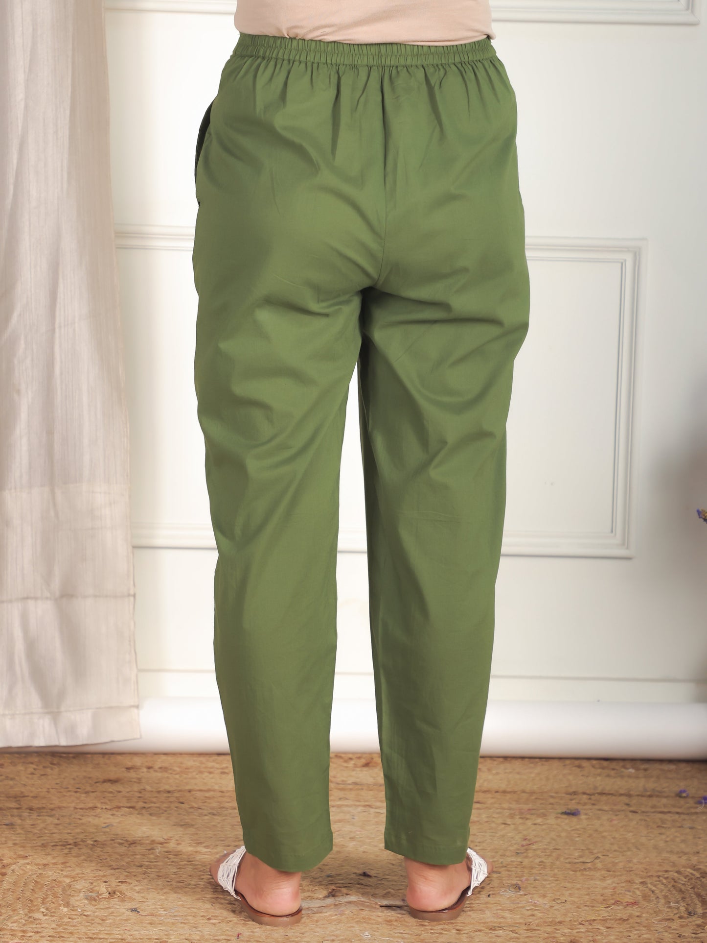 Soft Cotton Geometric Green Tapered Trousers