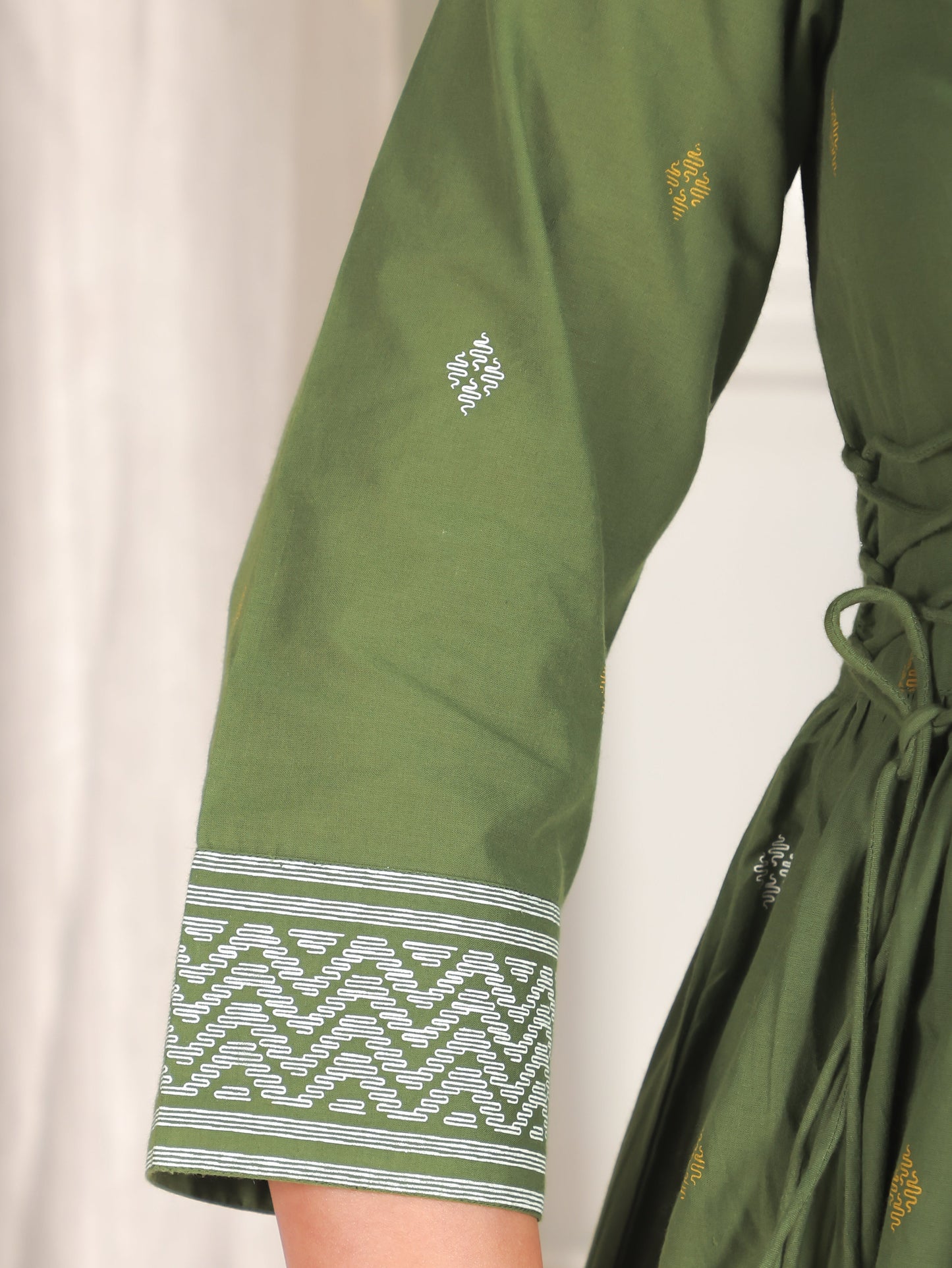 Soft Cotton Geometric Kalidar Green Kurta