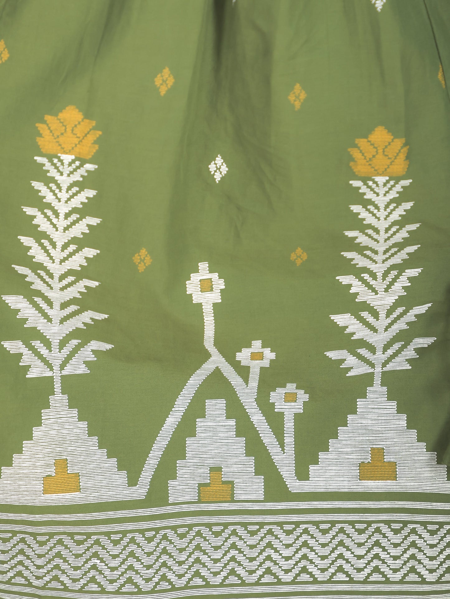 Soft Cotton Geometric Kalidar Green Kurta