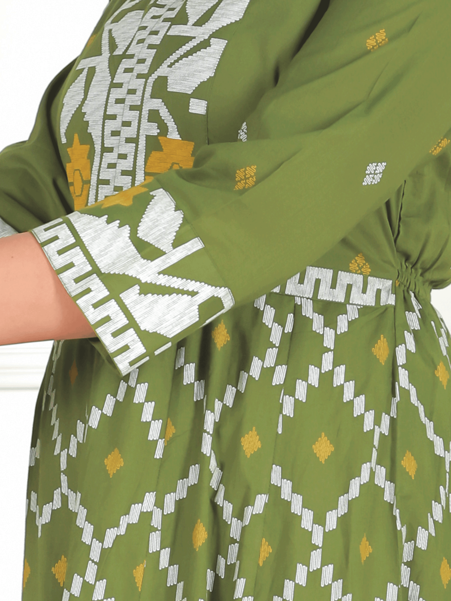 Soft Cotton Geometric Flared Green Dress