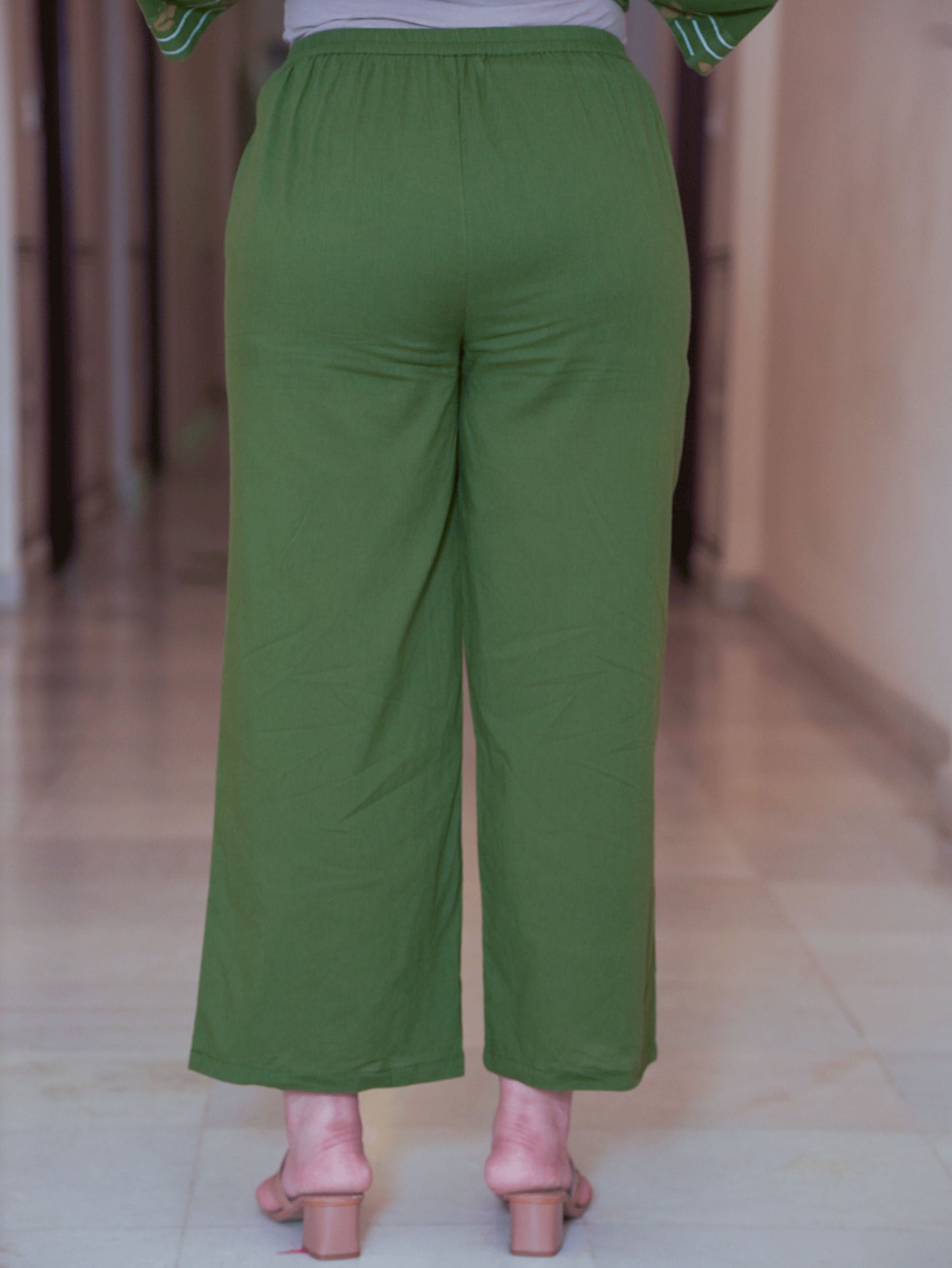 Soft Cotton Geometric A-line Green Kurta