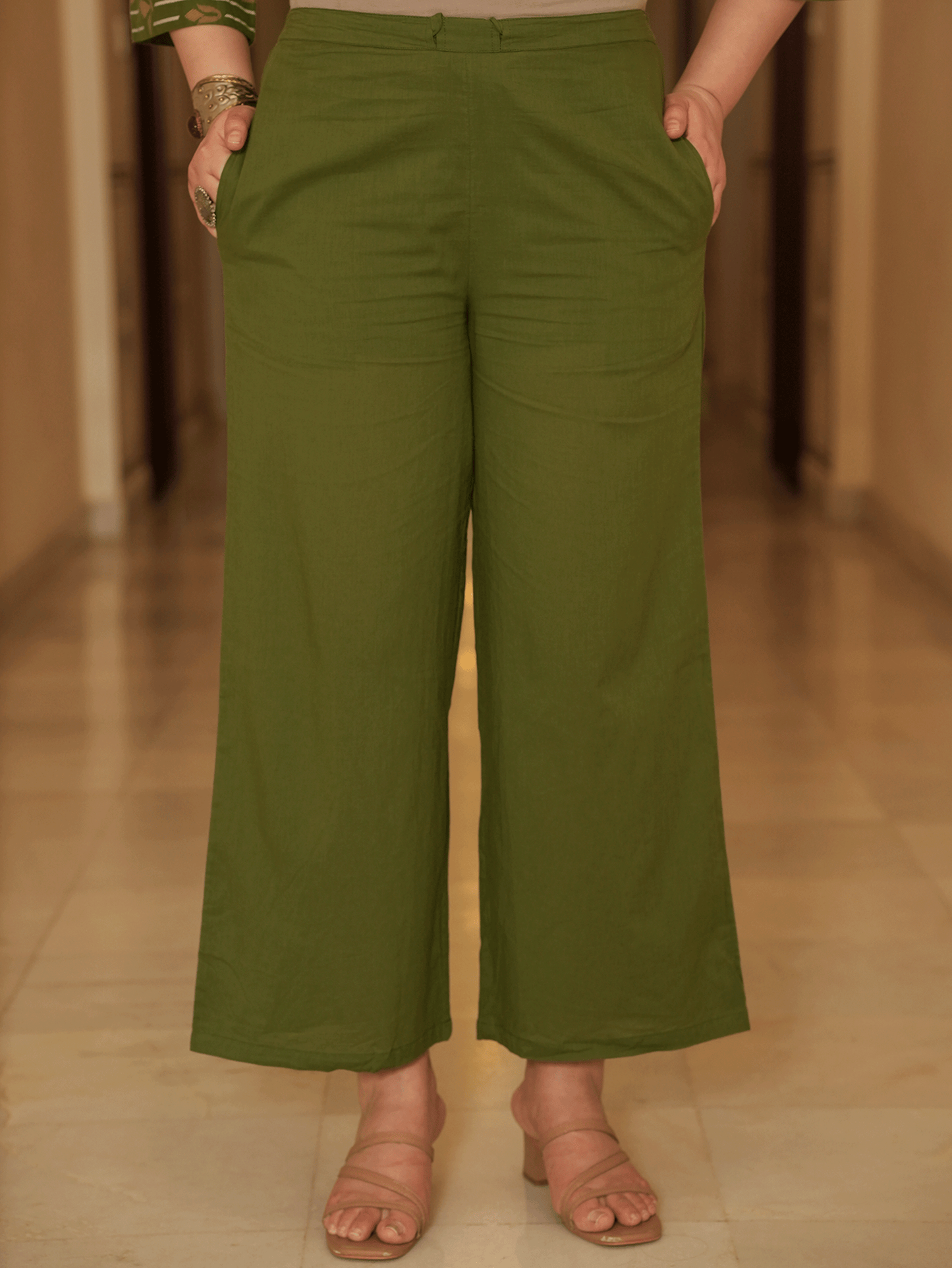 Soft Cotton Geometric A-line Green Kurta