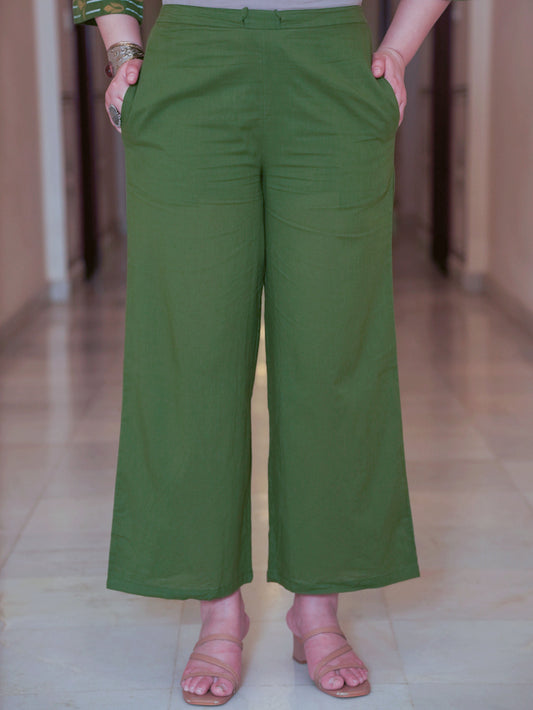 Soft Cotton Solid Green Palazzo