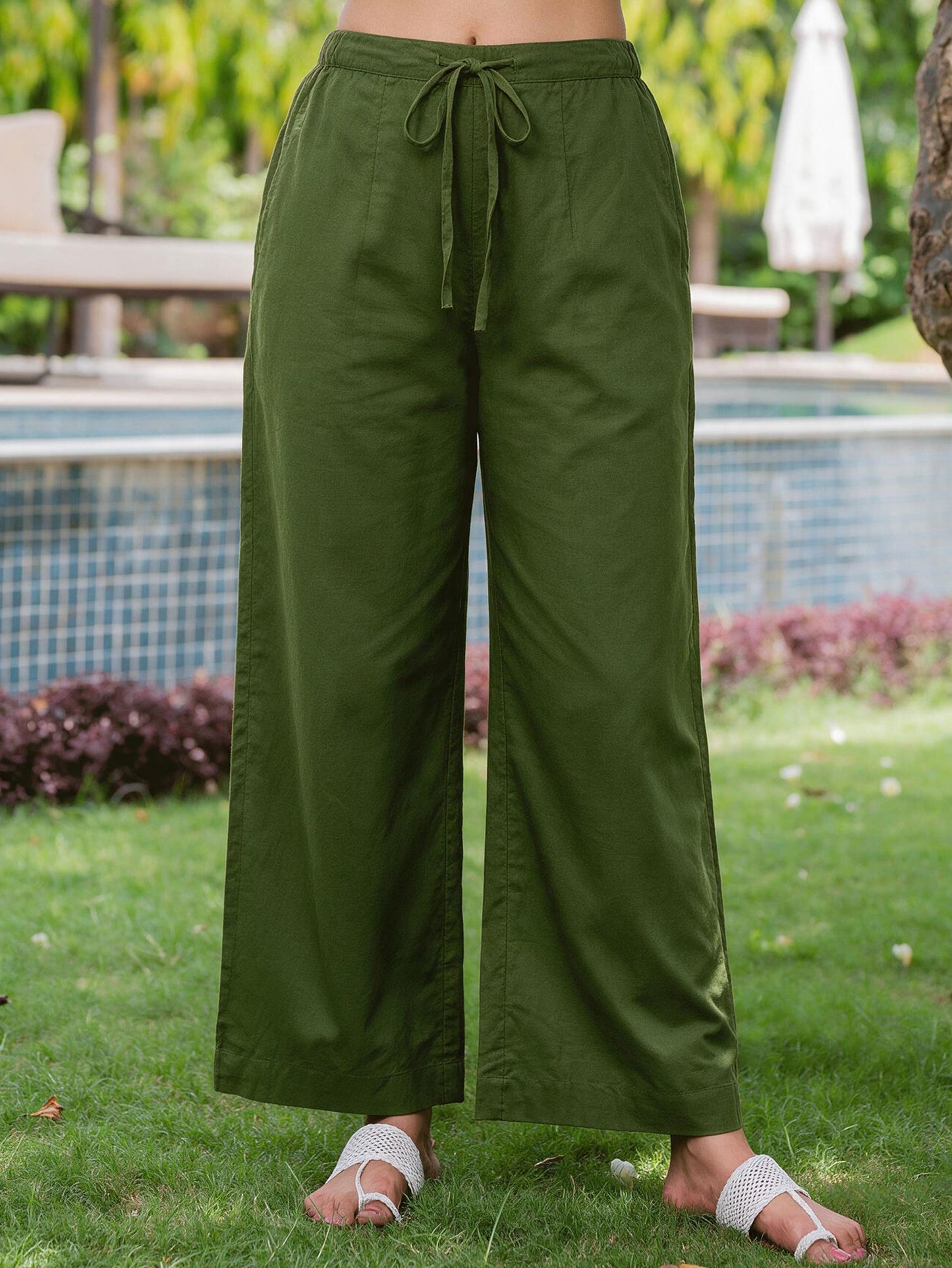 Soft Cotton Geometric A-line Green Kurta