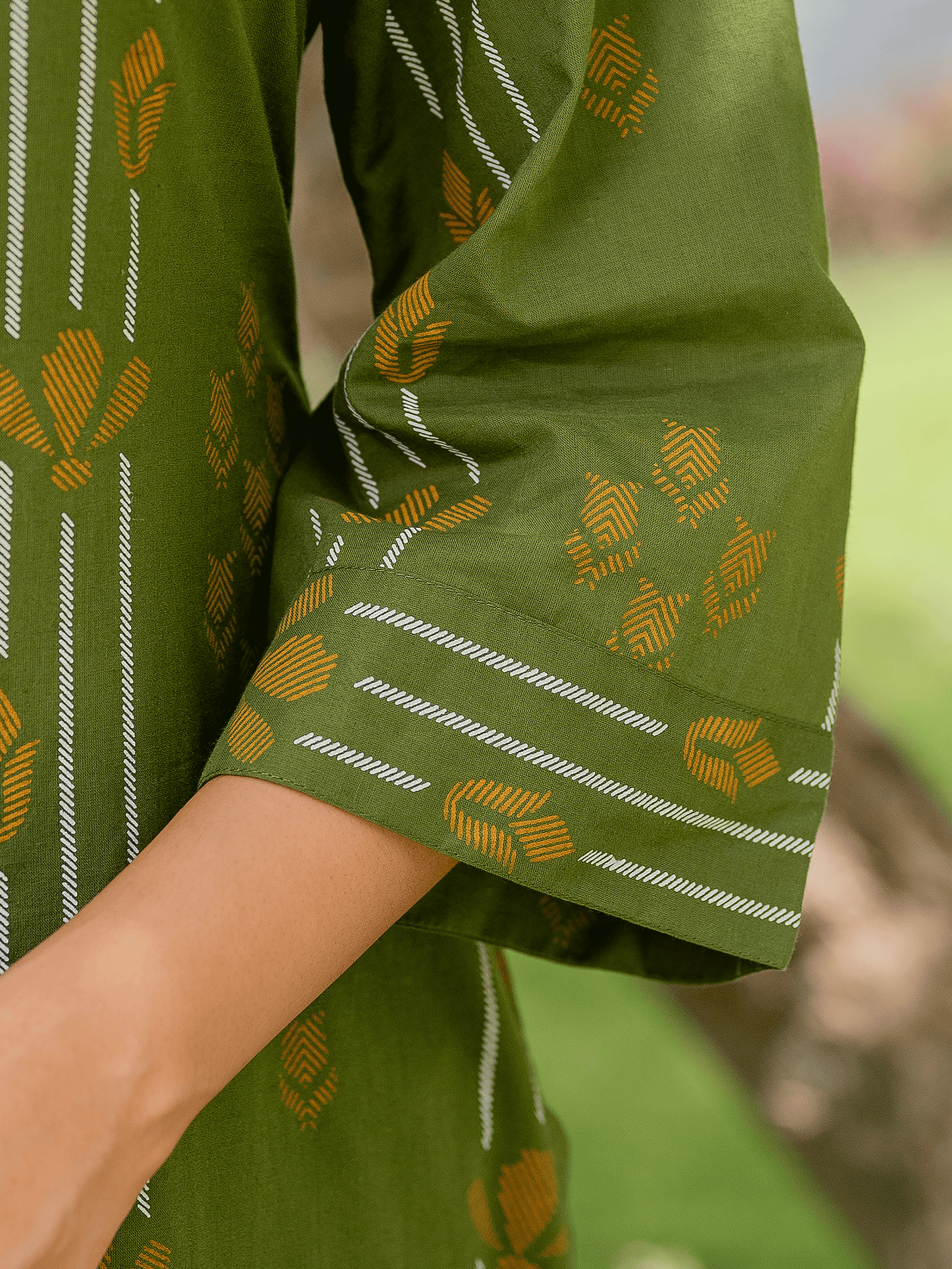 Soft Cotton Geometric A-line Green Kurta