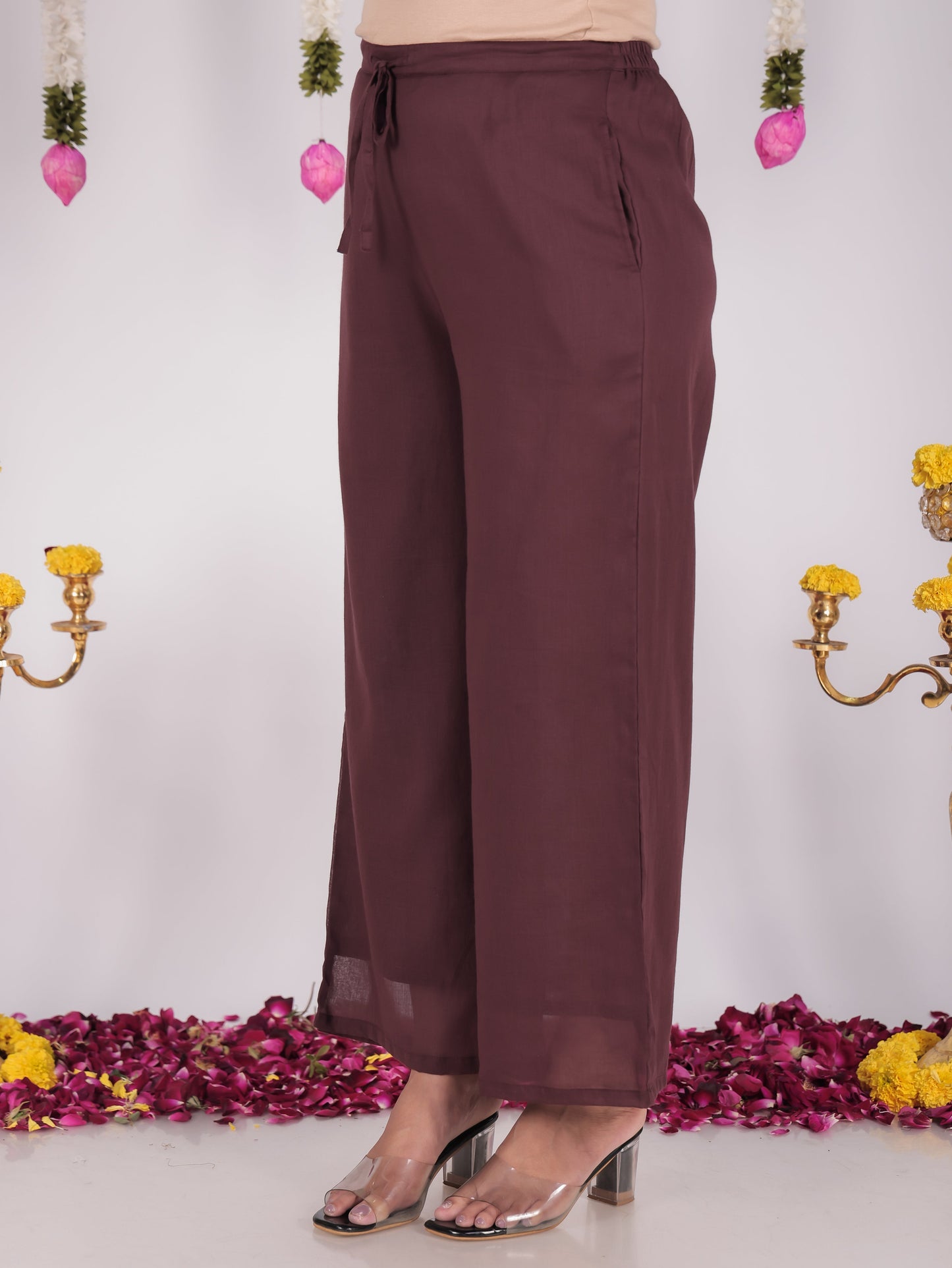 Cotton Voile Solid Brown Palazzo