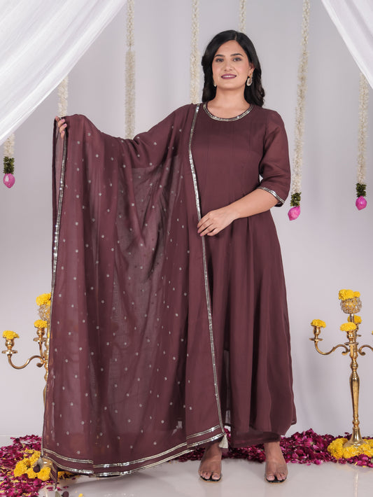 Embroidered Cotton Voile Solid Brown Dupatta