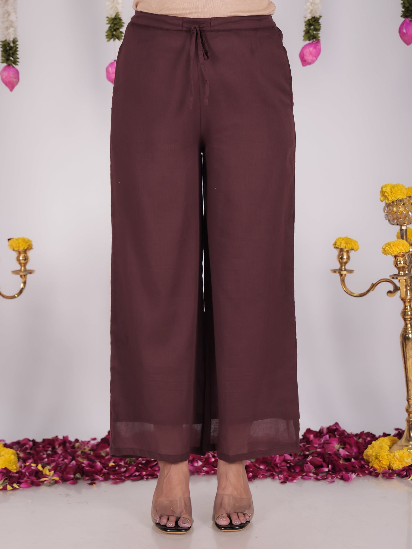 Embroidered Cotton Voile Solid Anarkali Brown Kurta