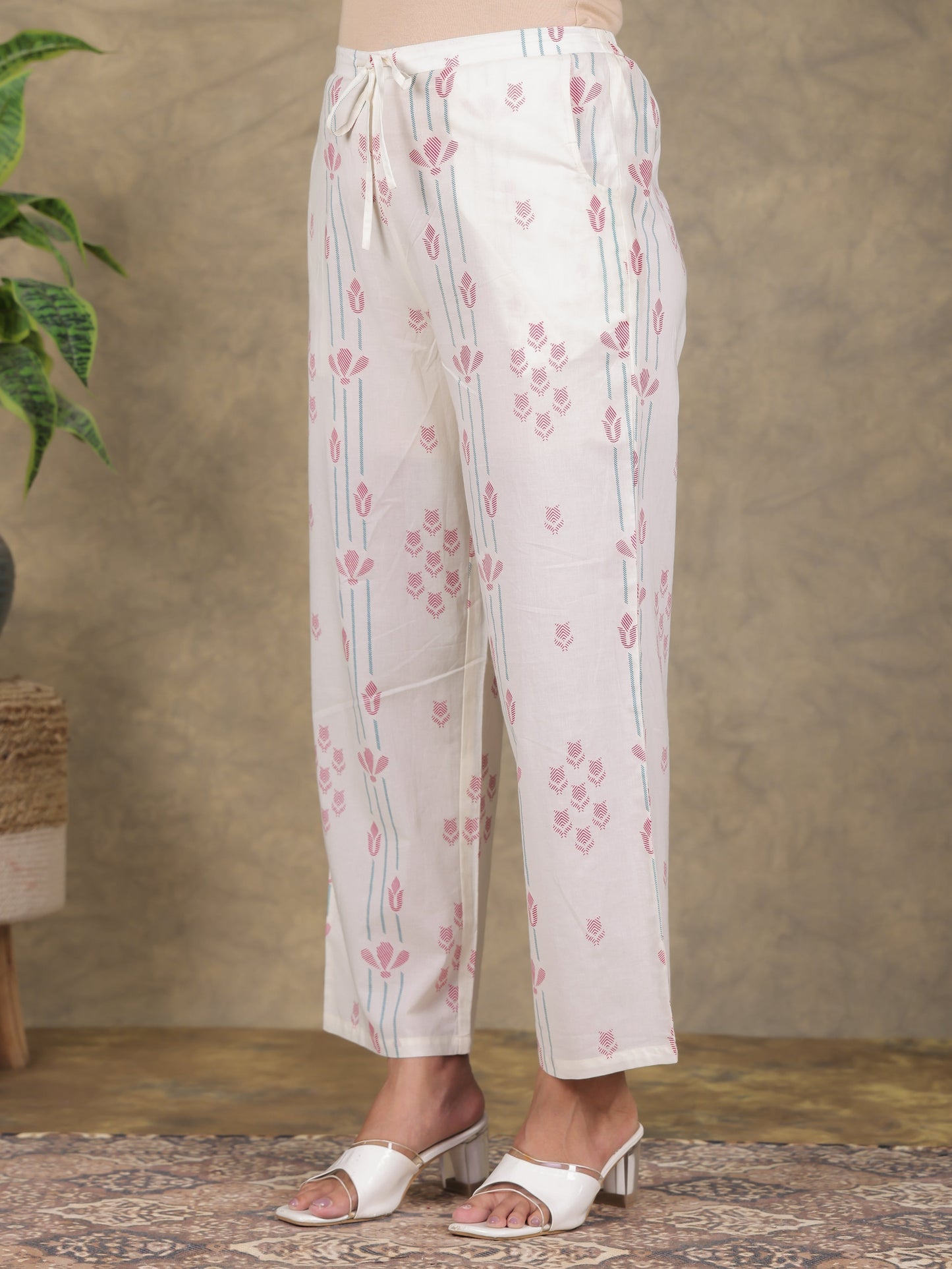 Soft Cotton Geometric Kaftan Off White Kaftan