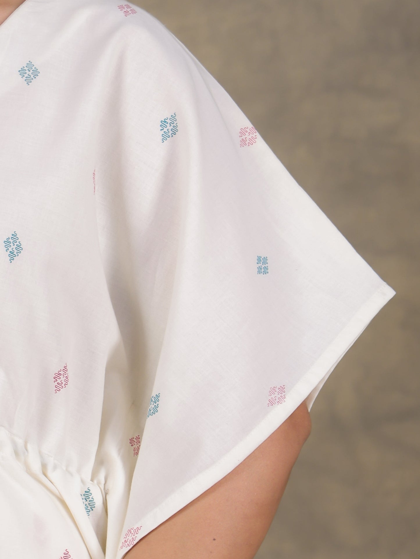 Soft Cotton Geometric Kaftan Off White Kaftan