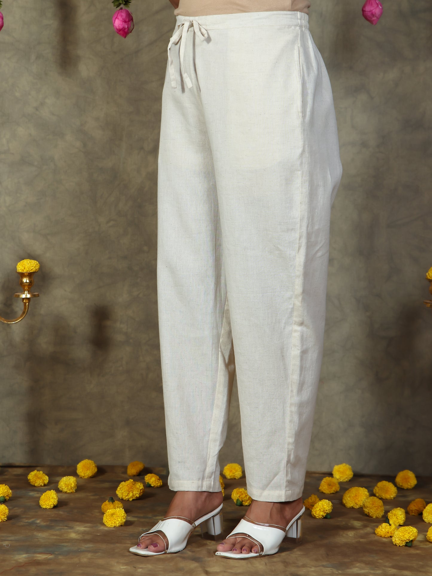 Soft Cotton Geometric Flared Cream Kurta