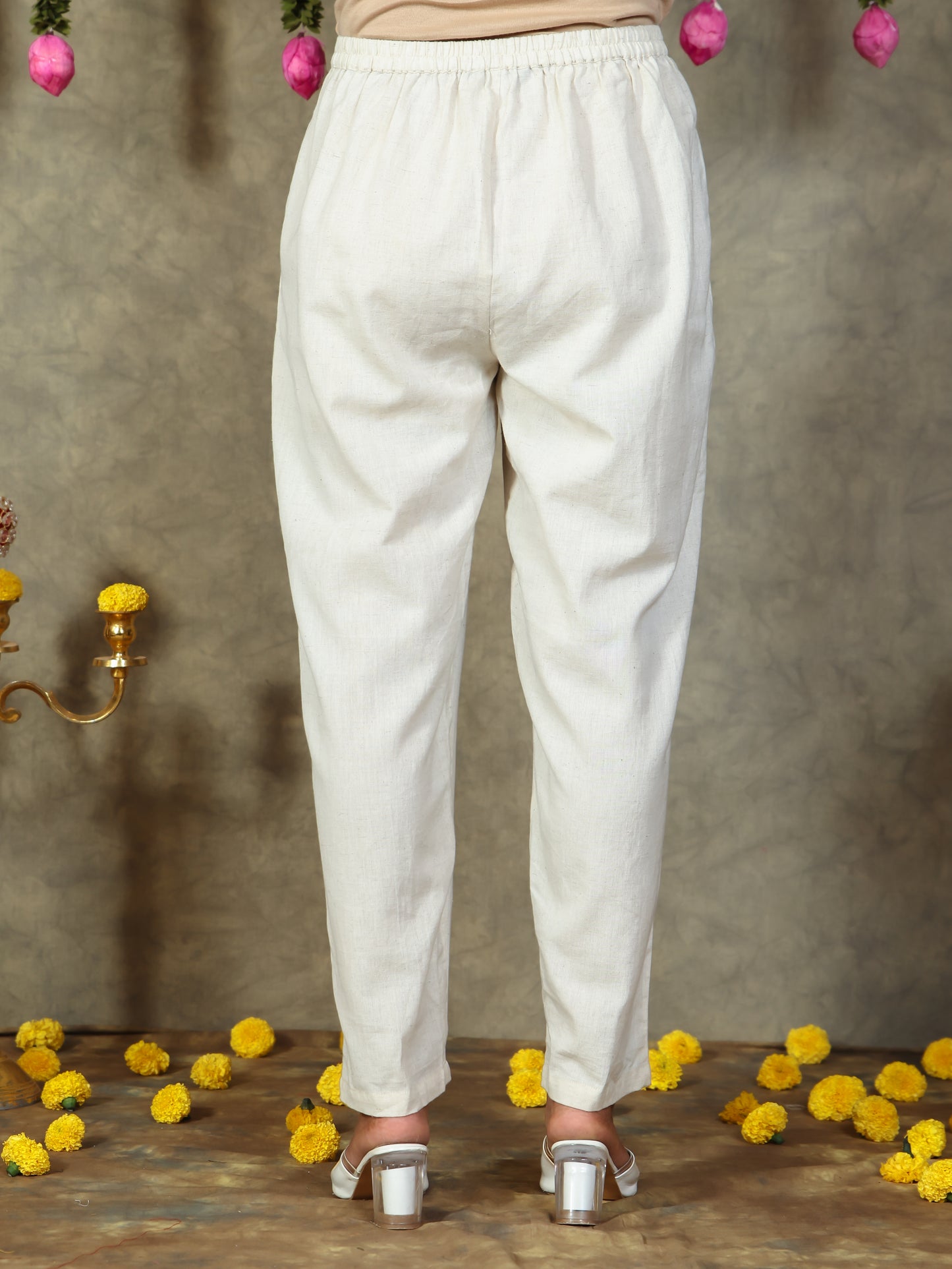 Soft Cotton Geometric Flared Cream Kurta