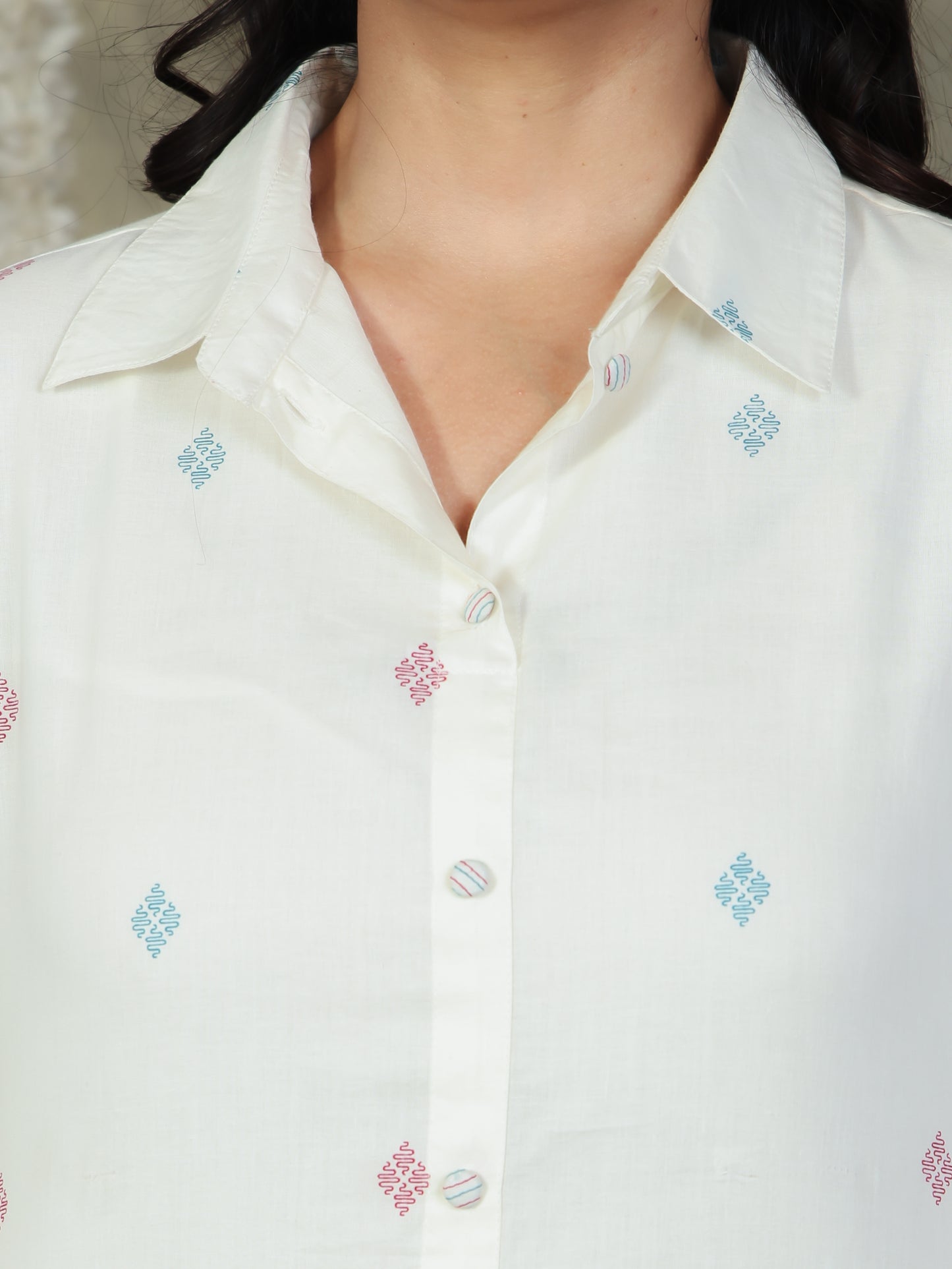 Soft Cotton Geometric Flared Cream Kurta