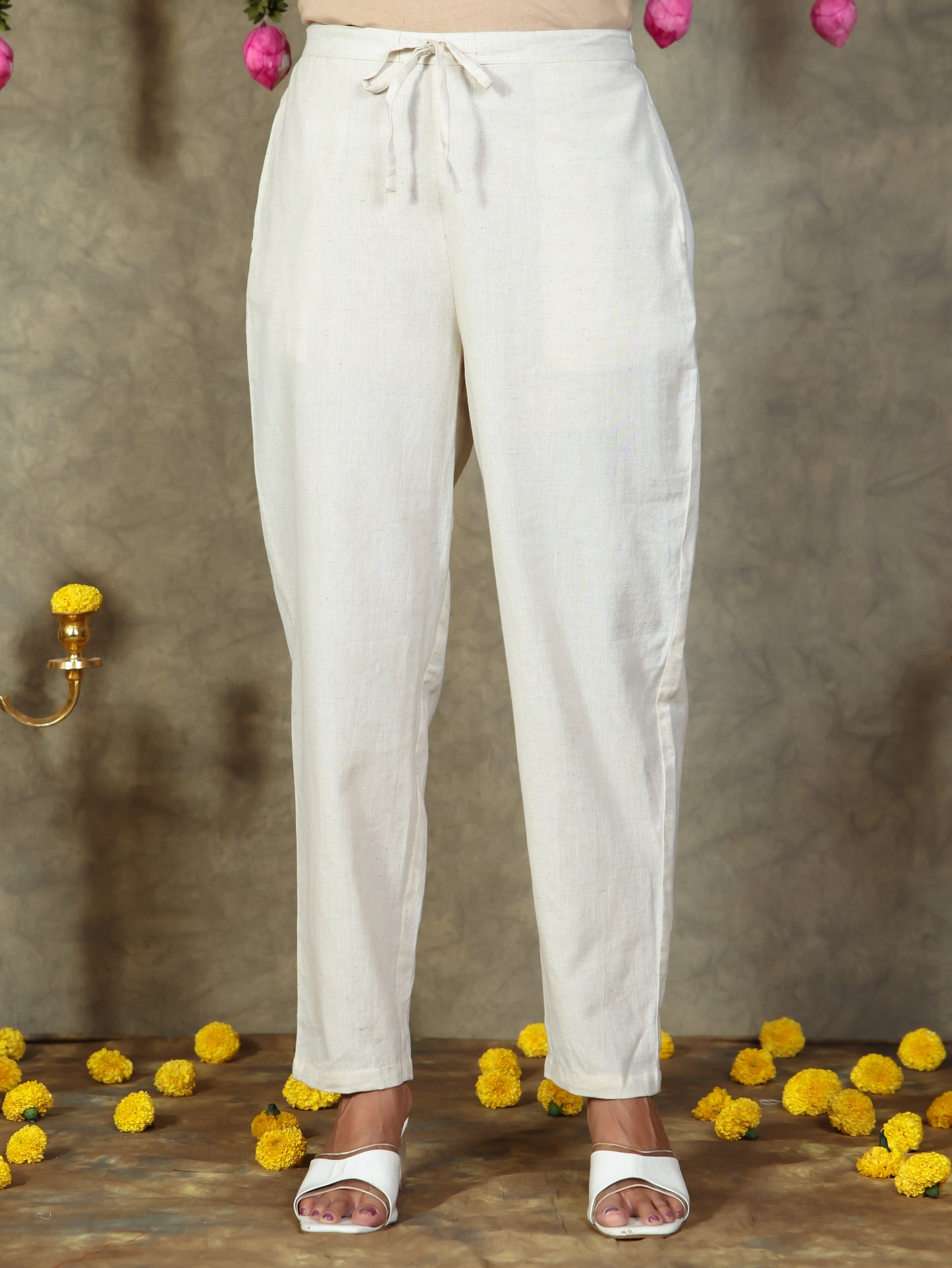 Soft Cotton Geometric Flared Cream Kurta