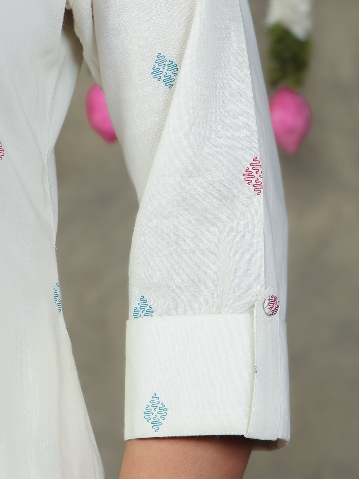 Soft Cotton Geometric Flared Cream Kurta