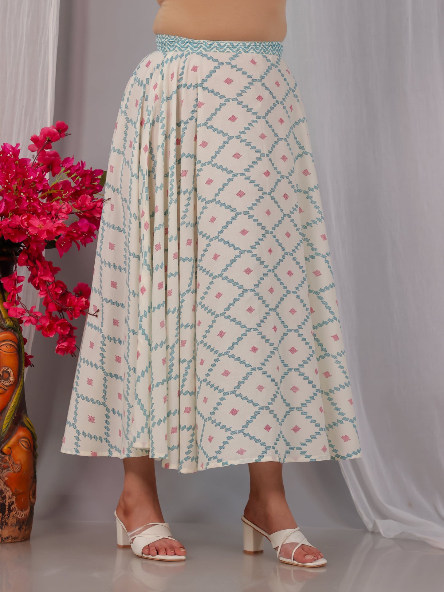 Soft Cotton Geometric Straight Off White Kurta