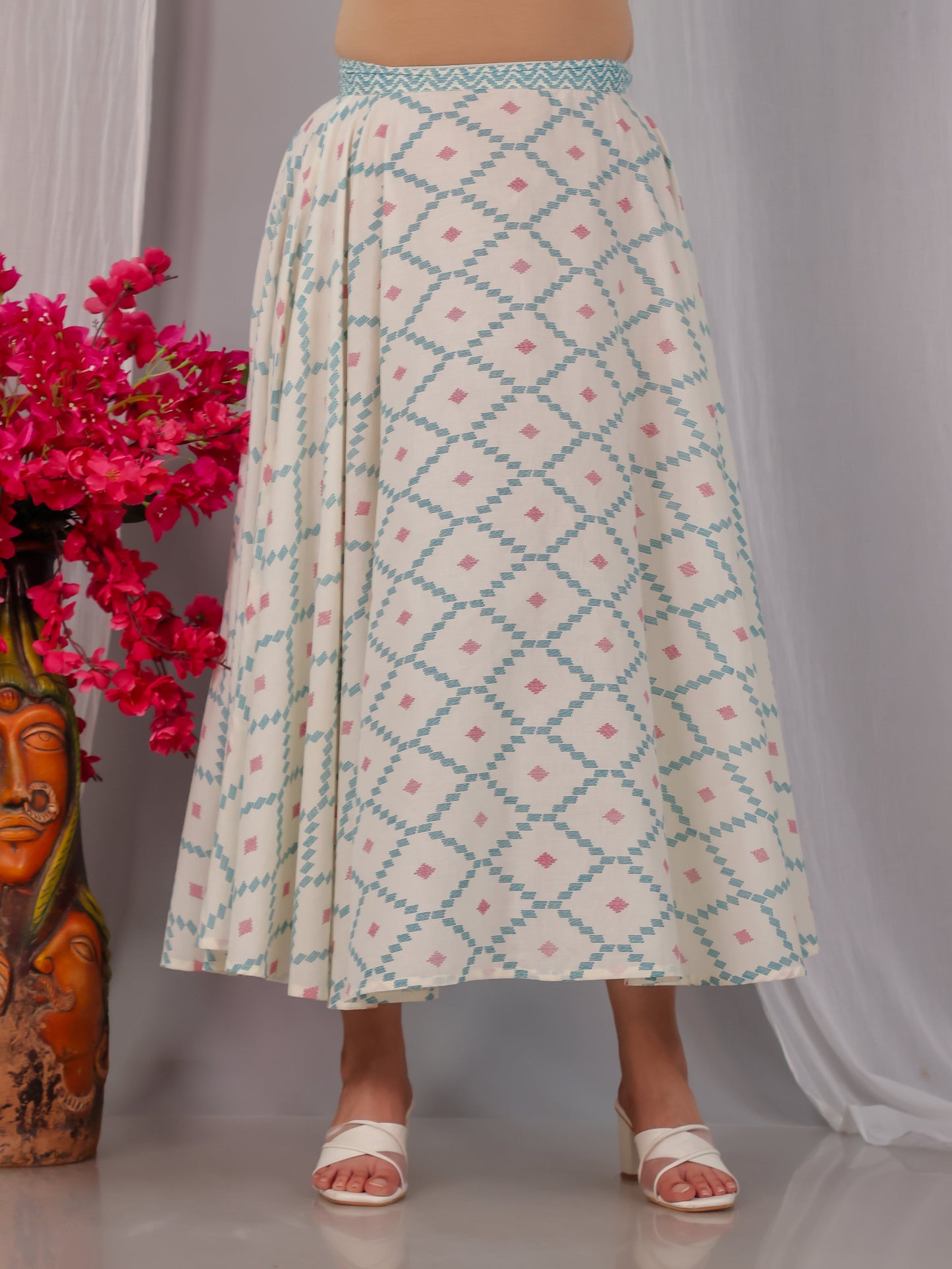 Soft Cotton Geometric Straight Off White Kurta