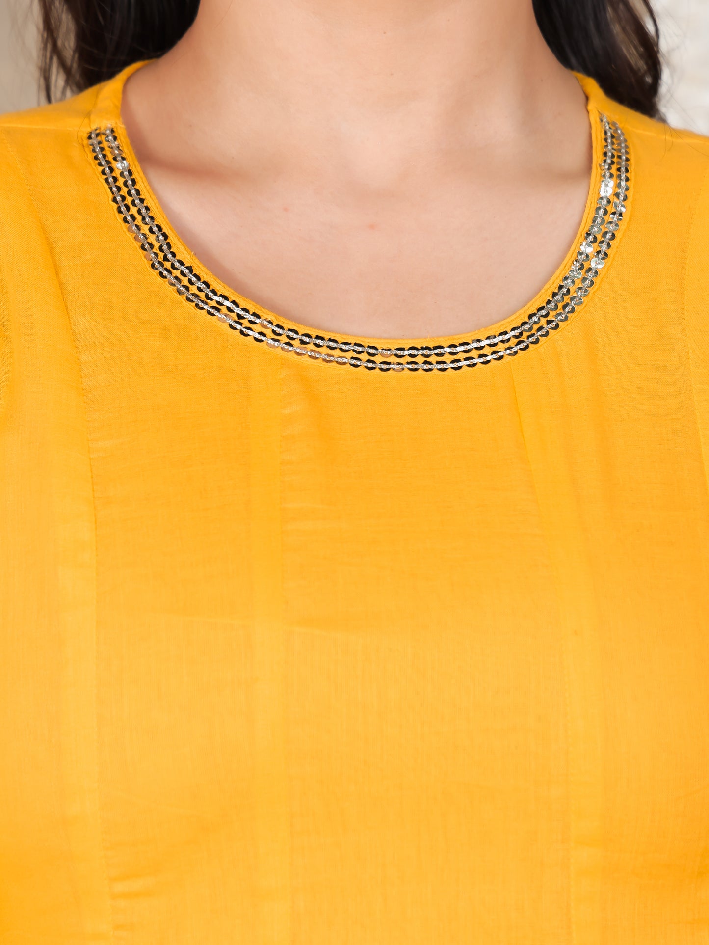 Embroidered Cotton Voile Solid Anarkali Yellow Kurta