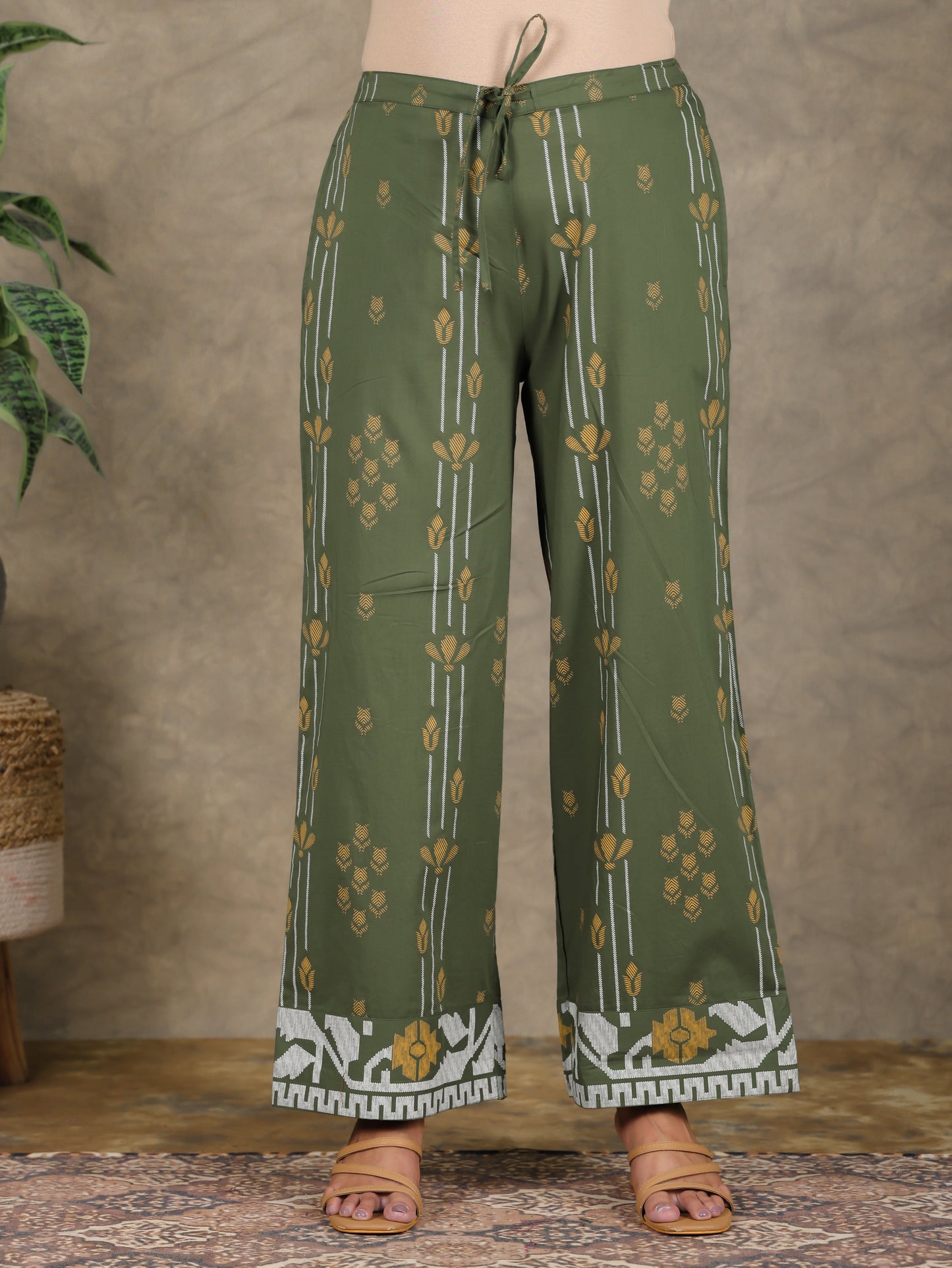 Soft Cotton Jamdani Green Palazzo