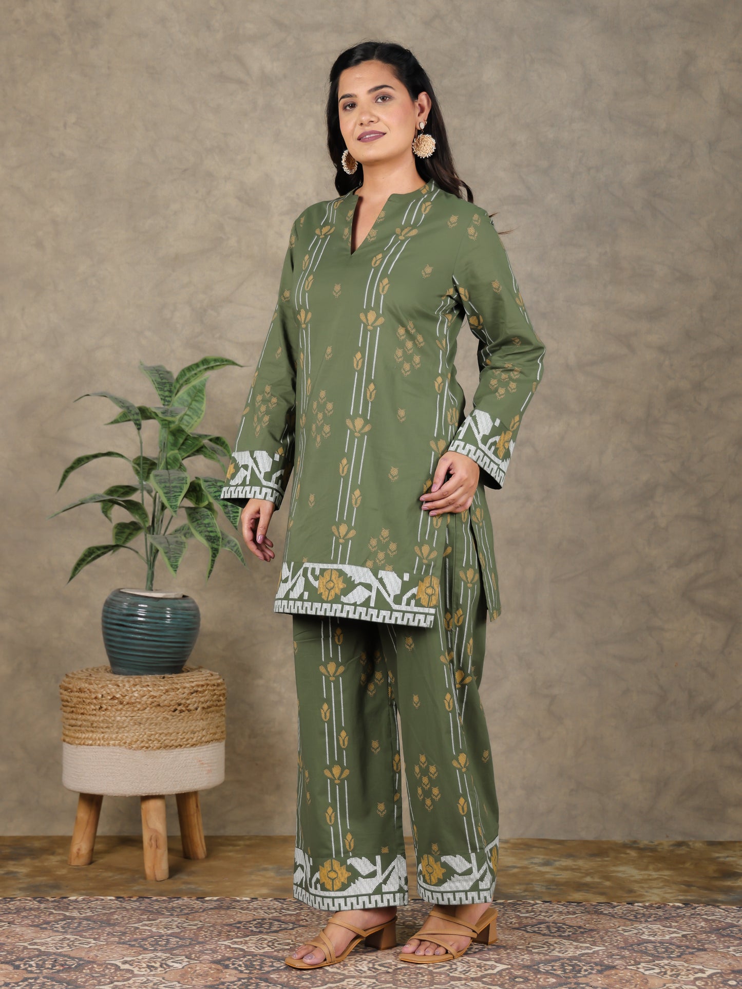 Soft Cotton Jamdani Straight Green Kurta