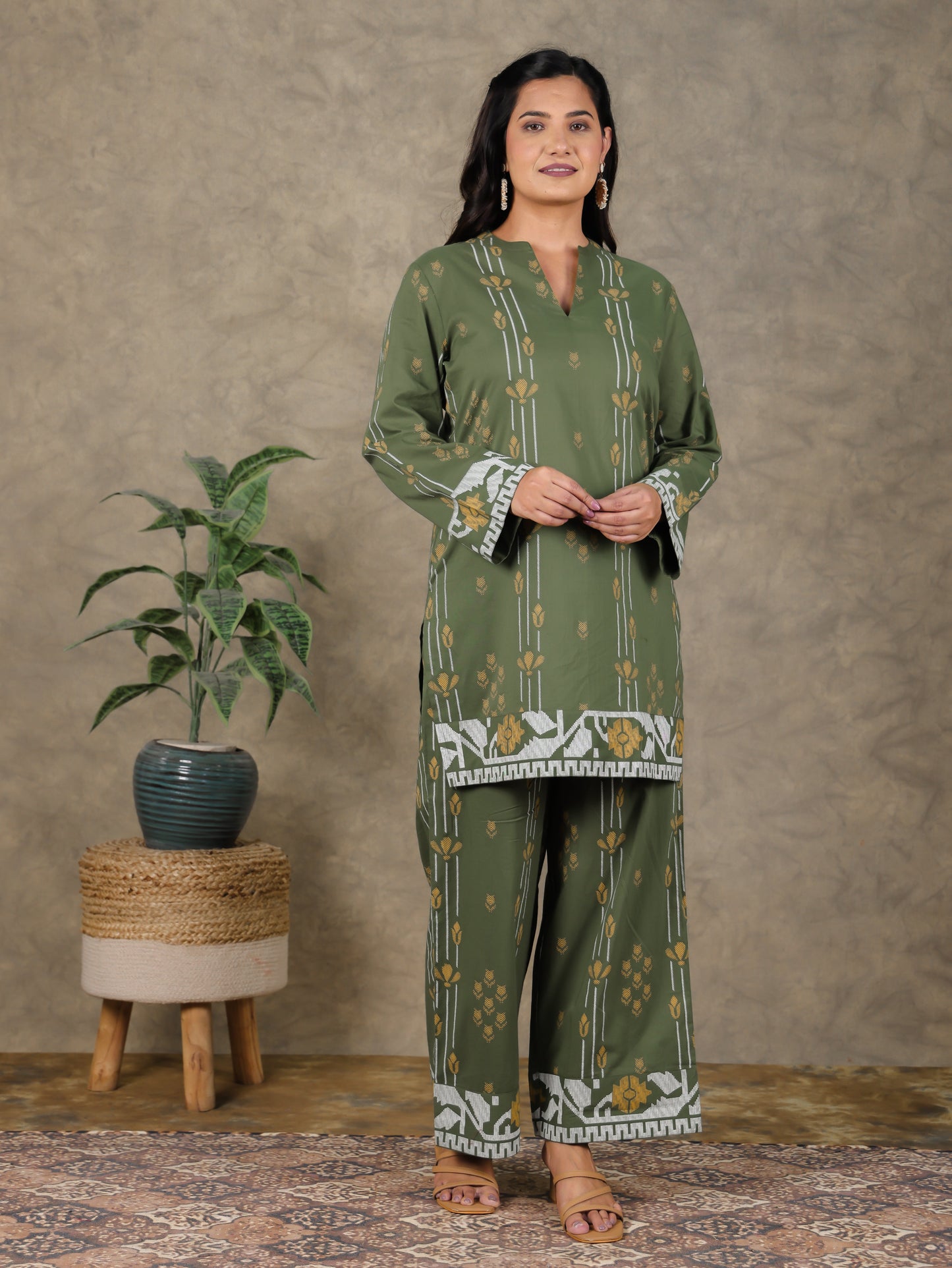 Soft Cotton Jamdani Straight Green Kurta
