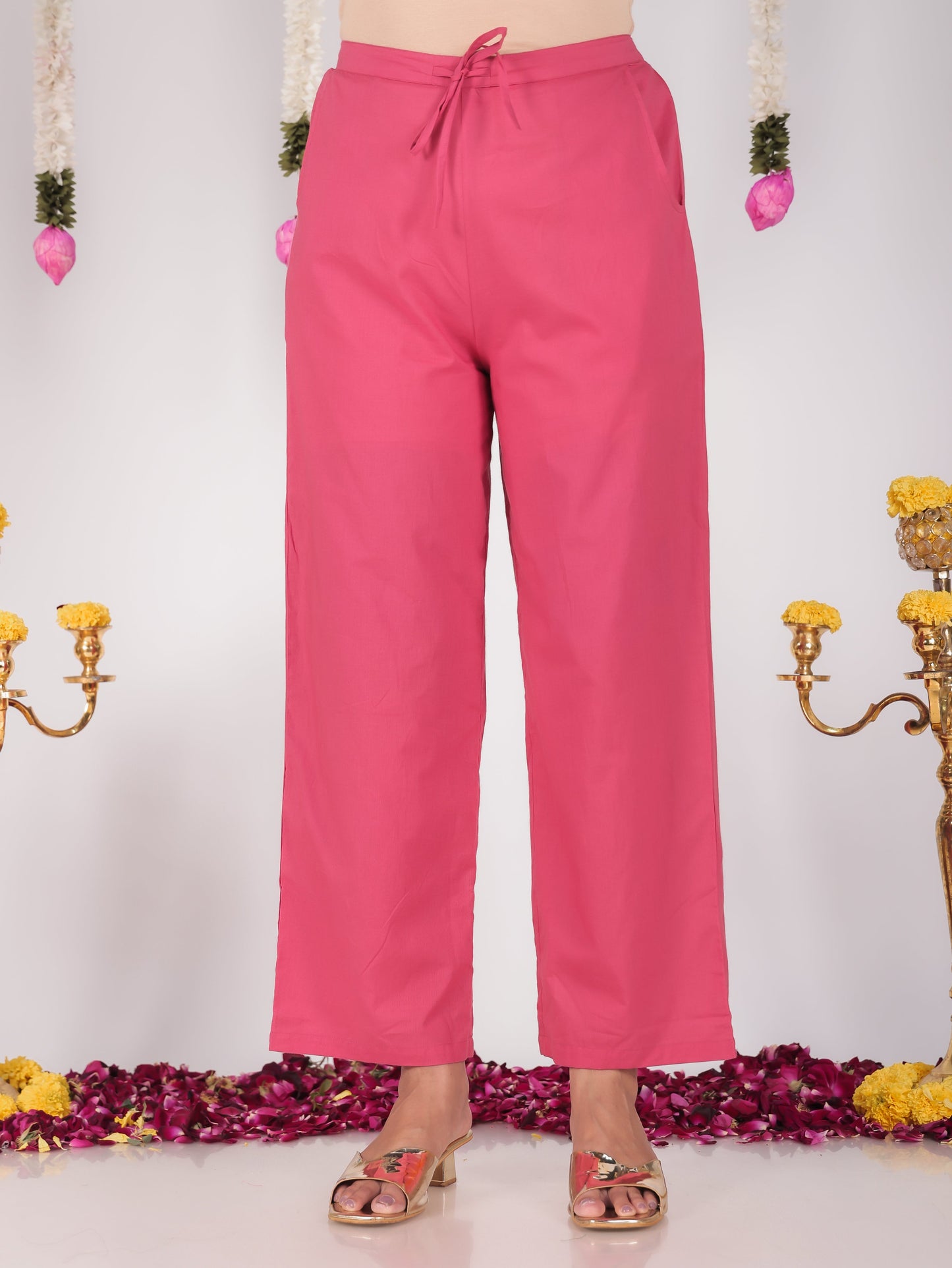 Soft Cotton Solid Coral Tapered Trousers