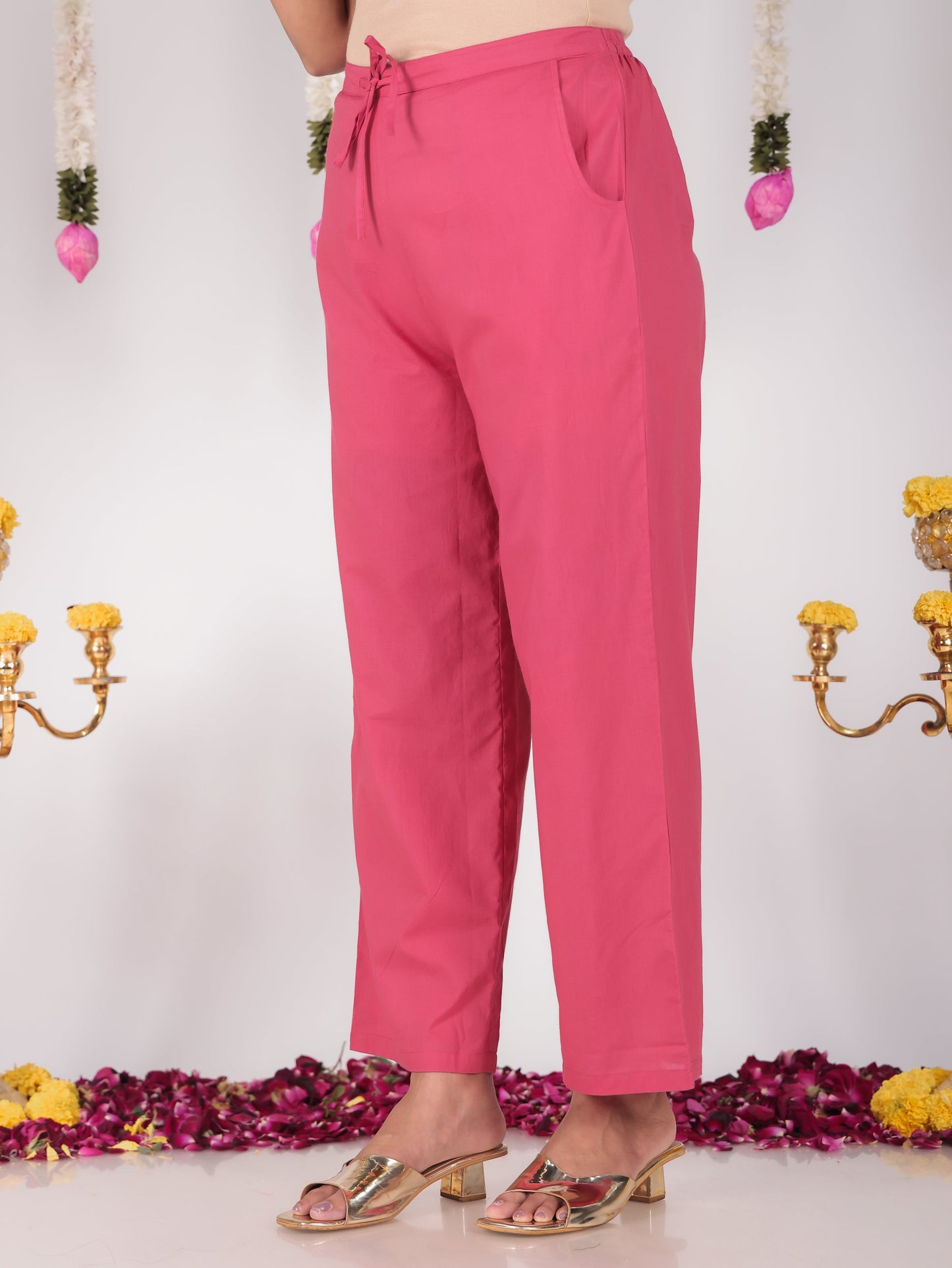 Soft Cotton Solid Coral Tapered Trousers