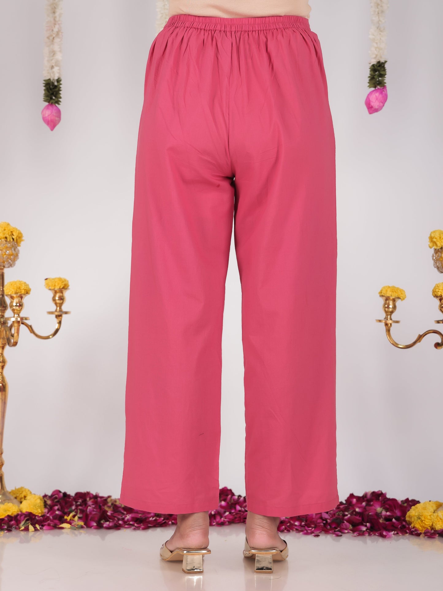 Soft Cotton Solid Coral Tapered Trousers