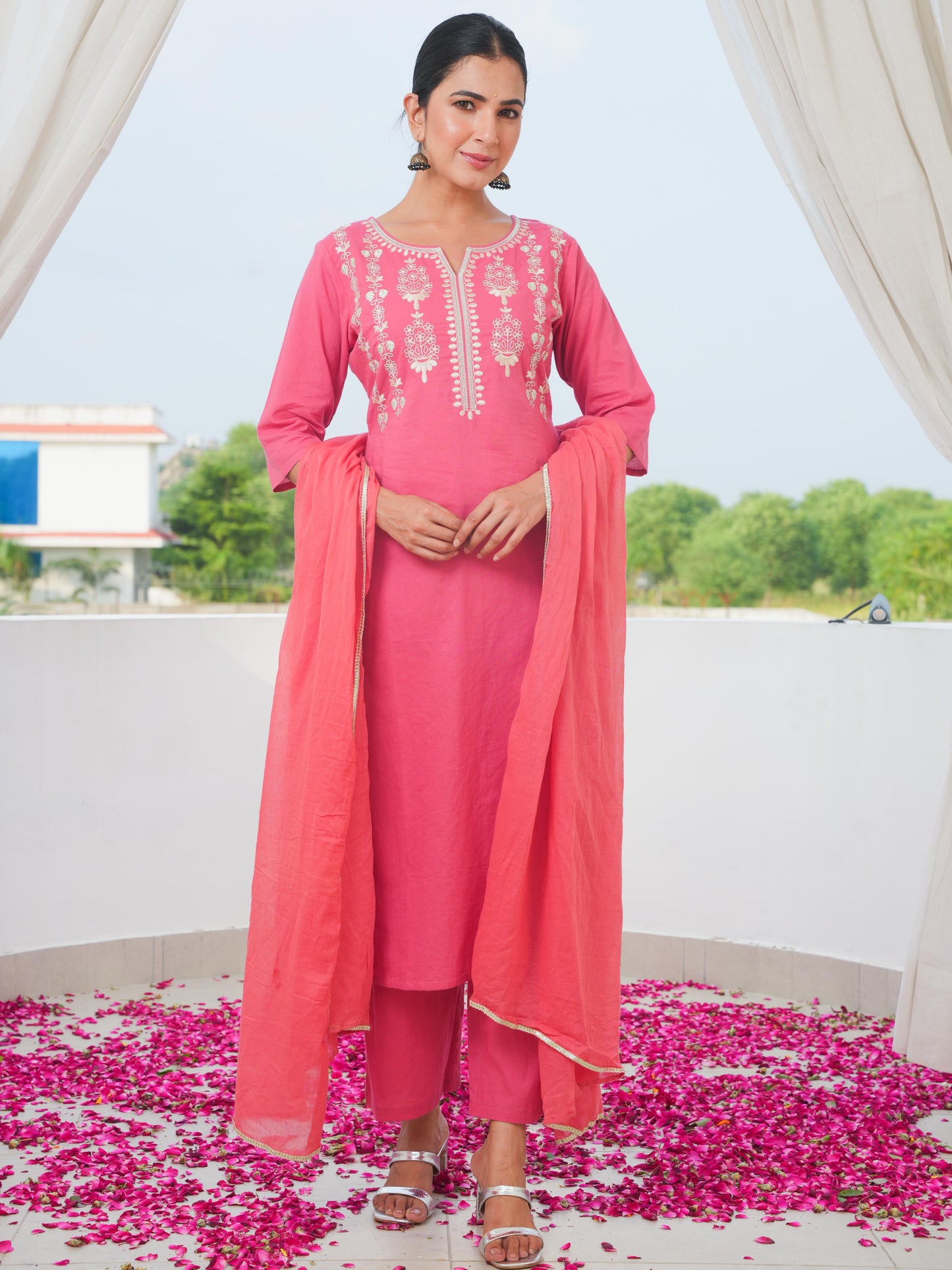 Cotton Voile Solid Coral Dupatta
