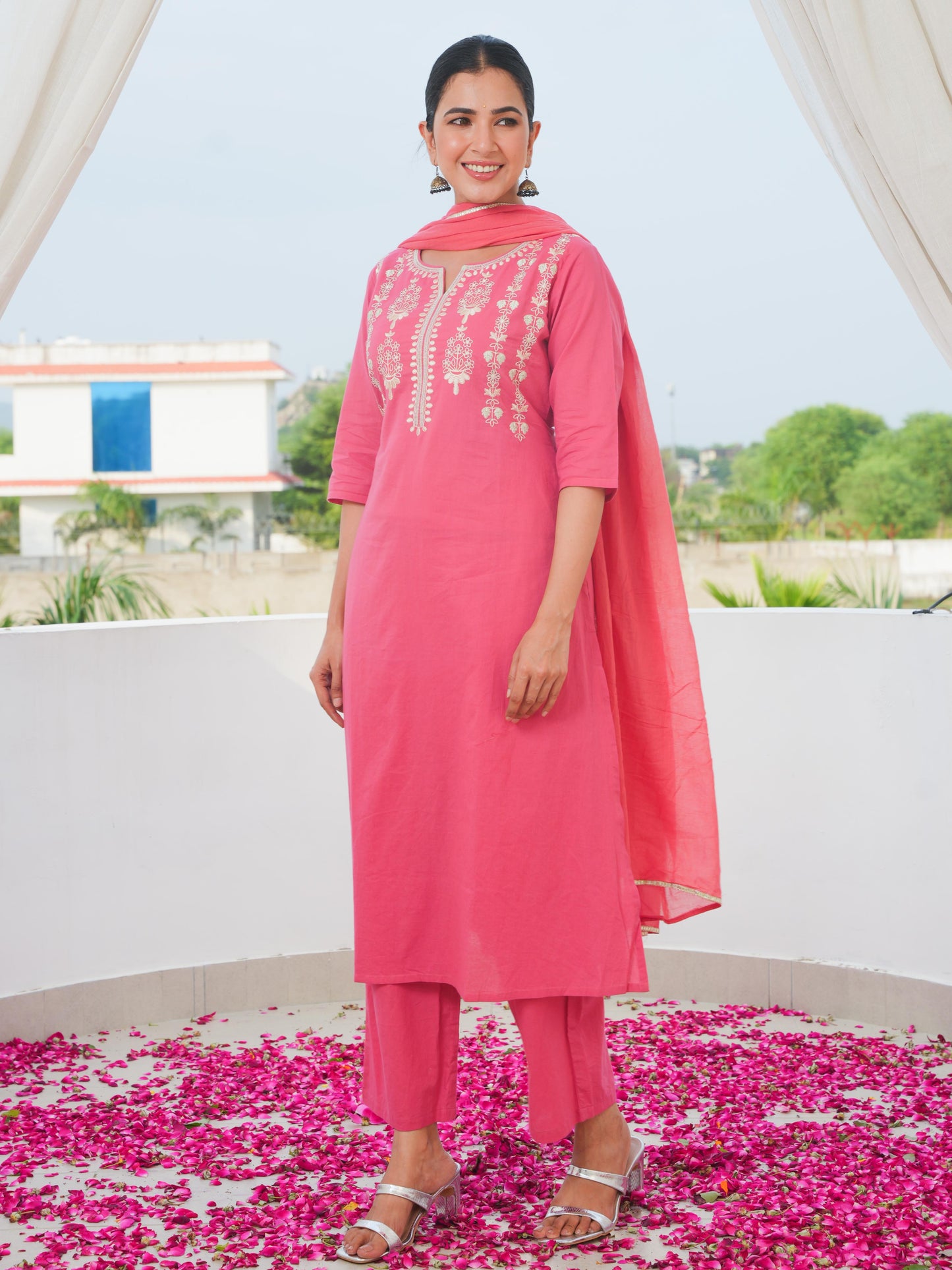Cotton Voile Solid Coral Dupatta